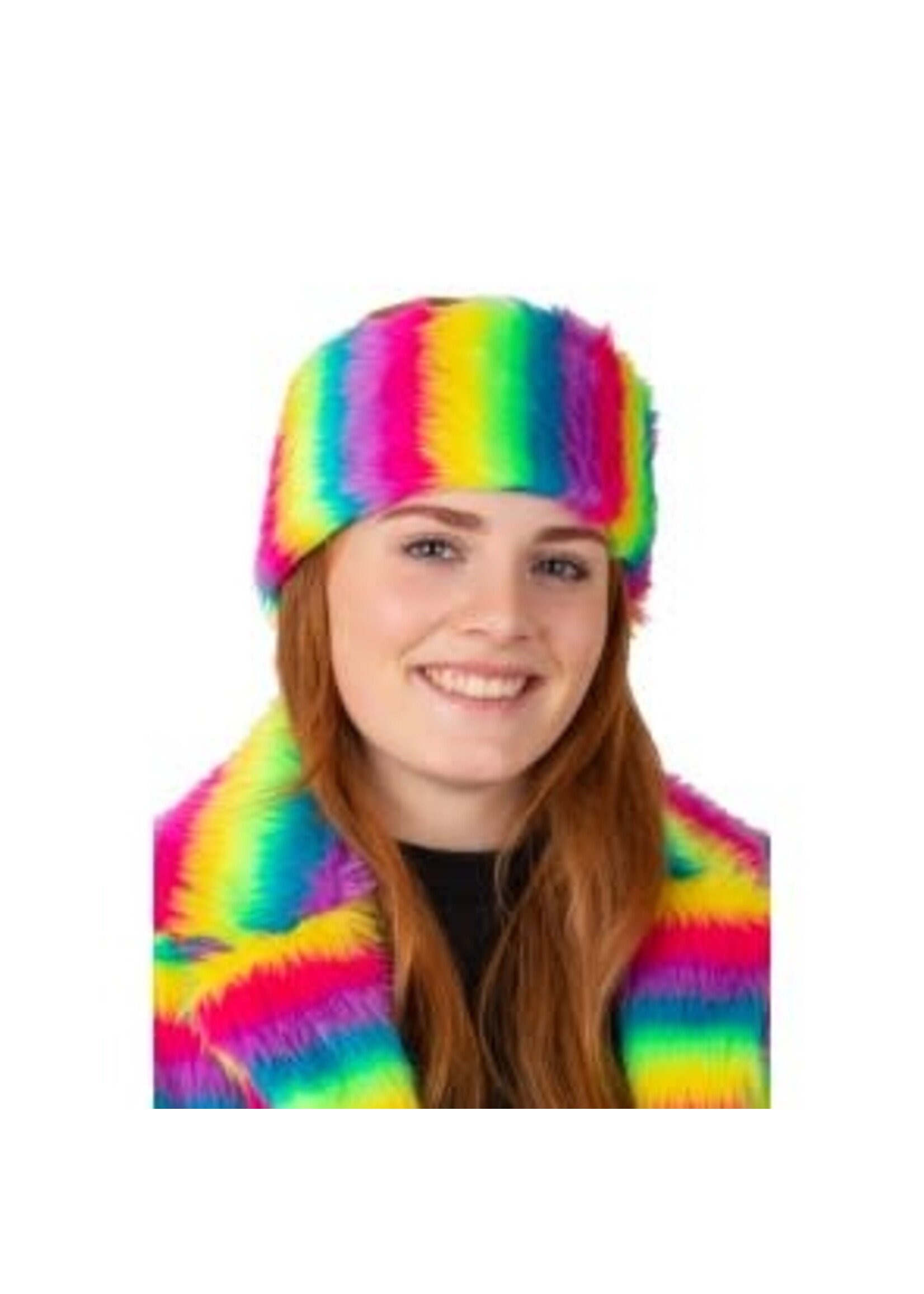 Feestkleding Breda Hoofdband pluche regenboogkleuren streep