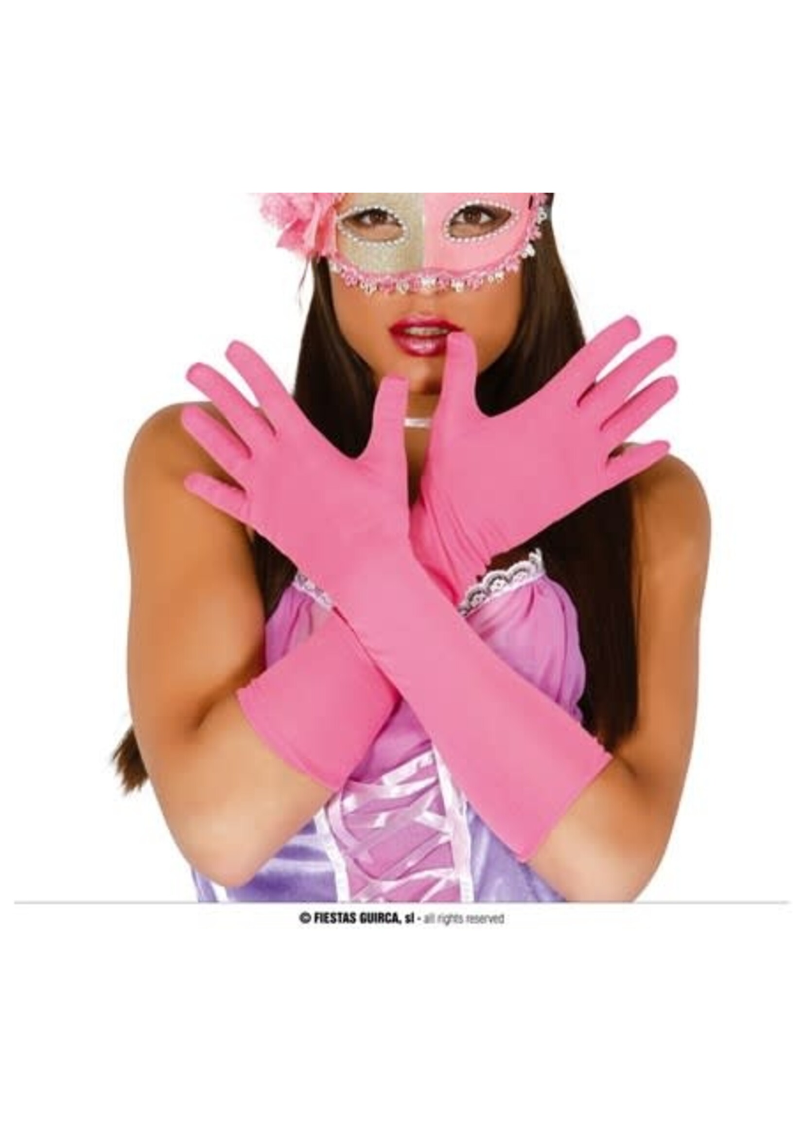 Feestkleding Breda Handschoen lang Dames licht roze 42cm