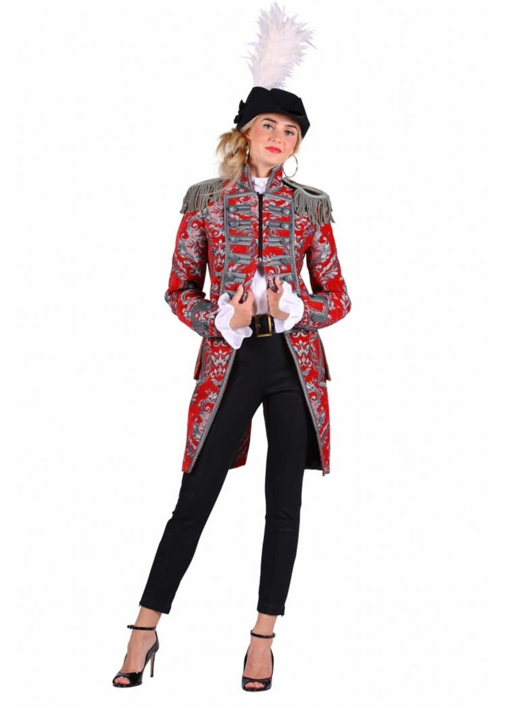 Thetru Jas dame Nelson brocaat, rood-zilver