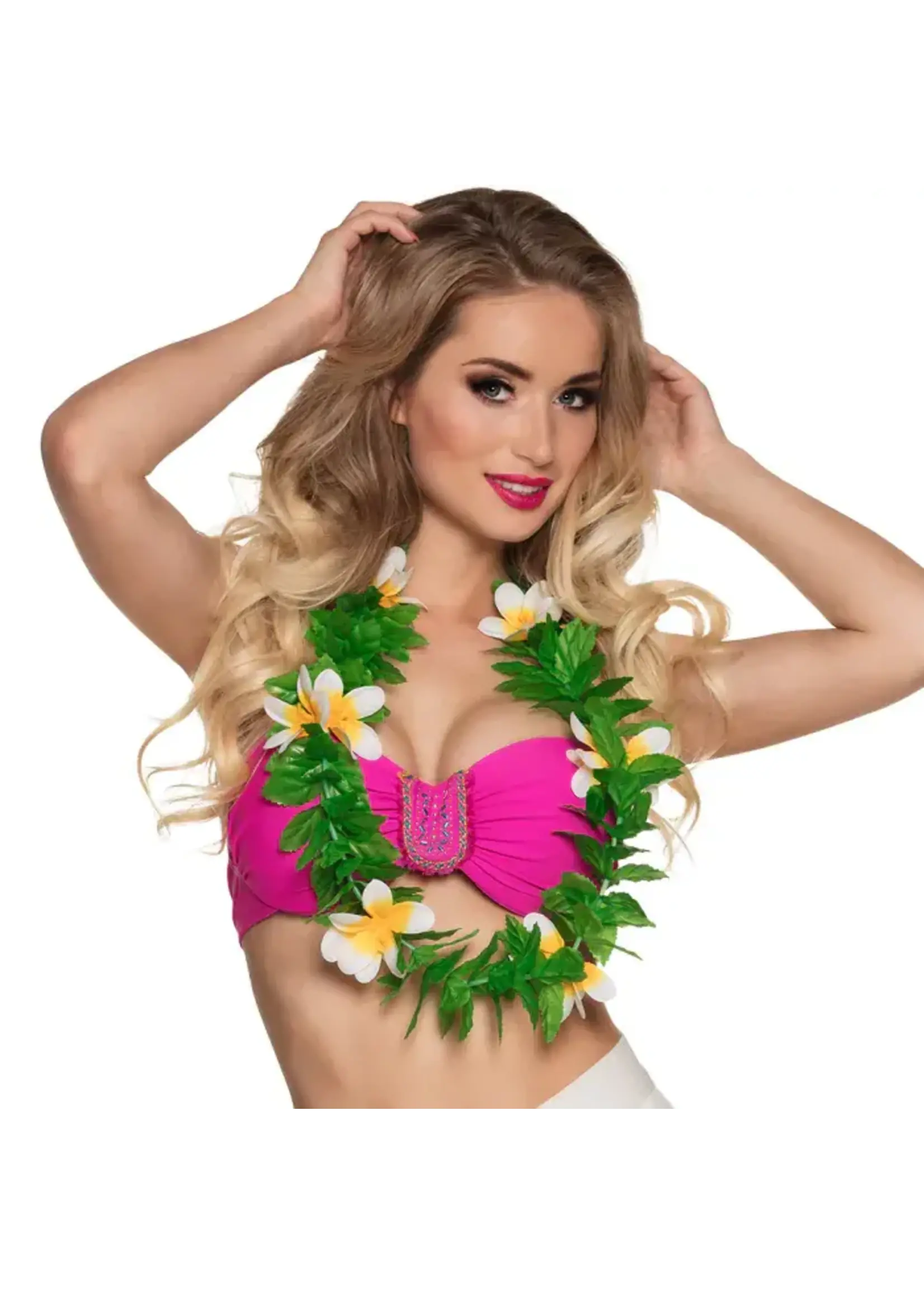 Feestkleding Breda Hawaii krans wit