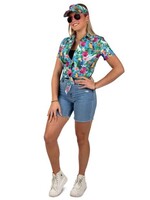 Feestkleding Breda Hawaii knoop blouse met zonneklep blauw