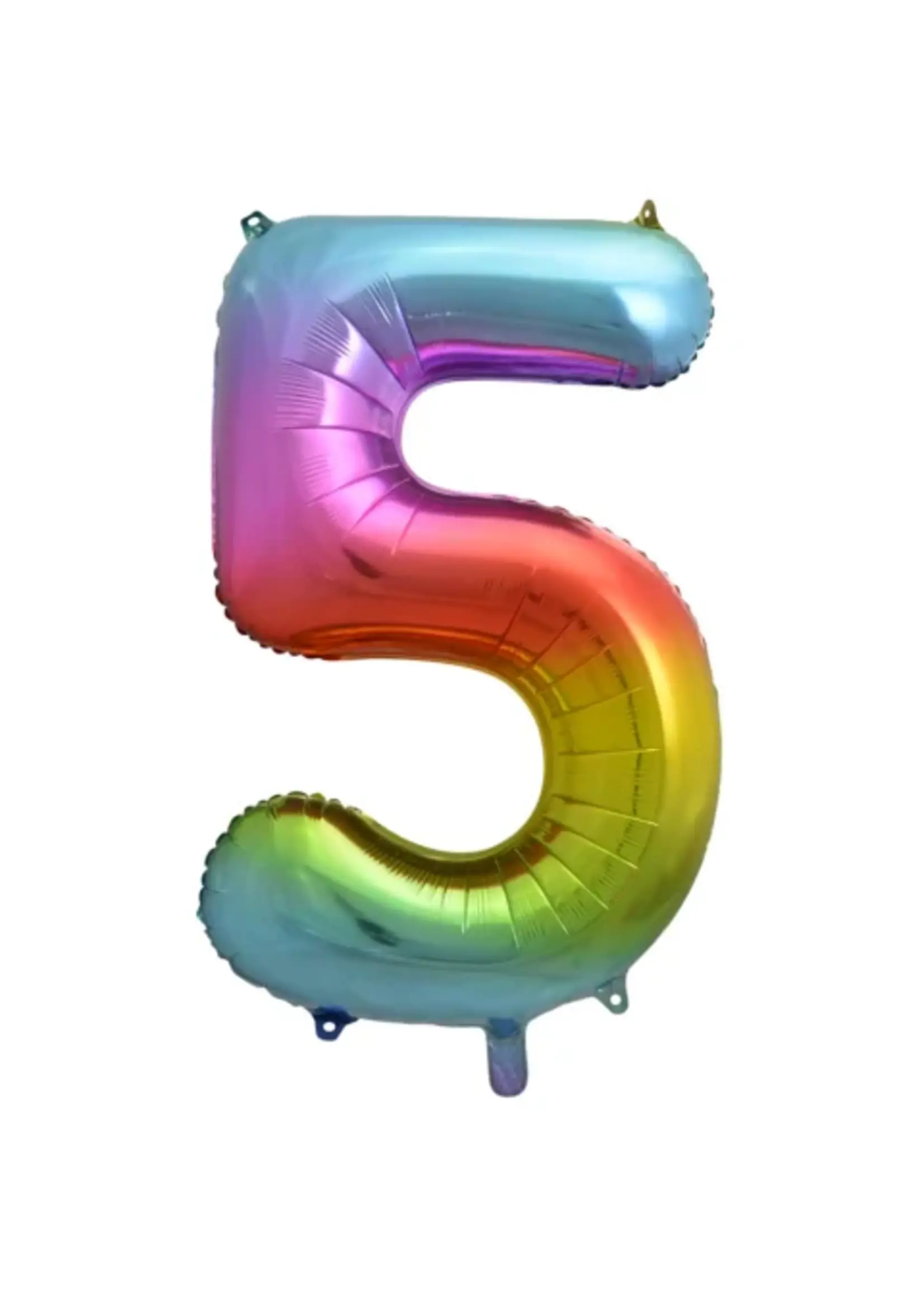 We Fiesta Party Folie ballon cijfer 5 regenboog
