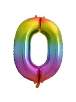 We Fiesta Party Folie ballon cijfer 0 regenboog