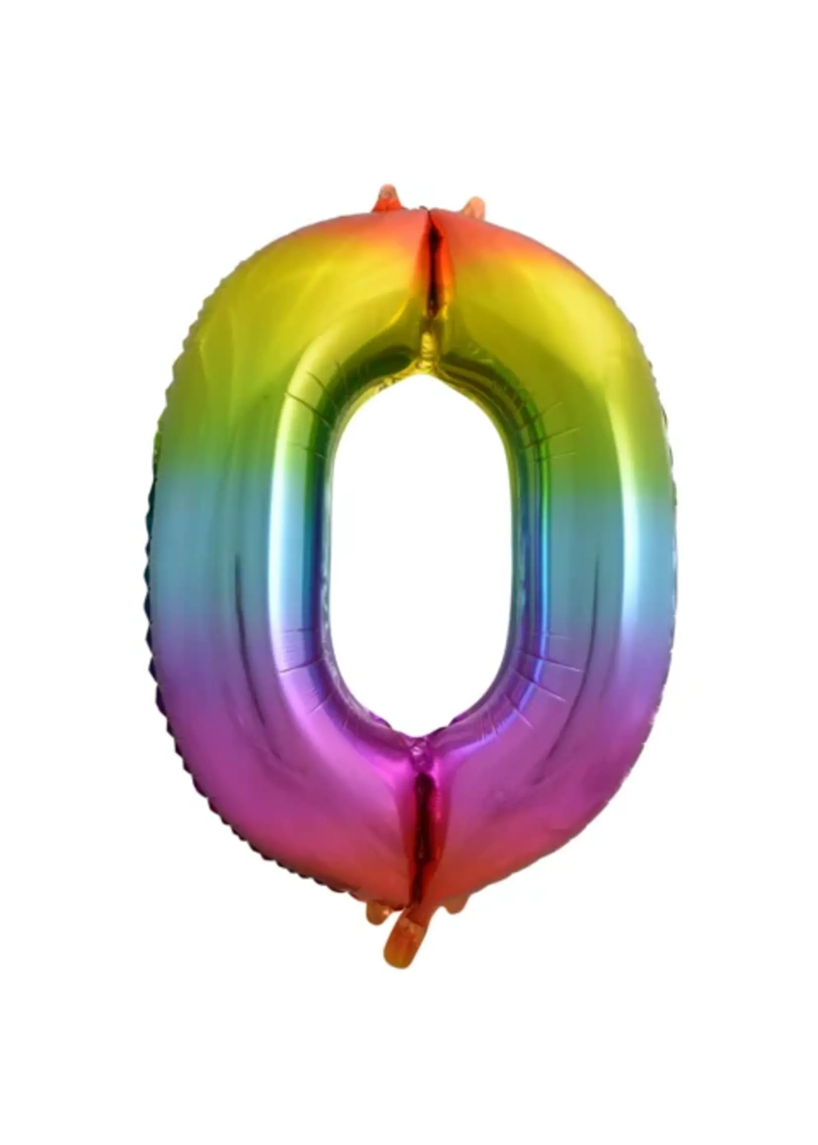 We Fiesta Party Folie ballon cijfer 0 regenboog 86cm