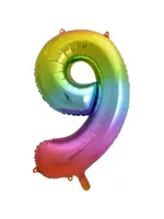 We Fiesta Party Folie ballon cijfer 9 regenboog 86cm