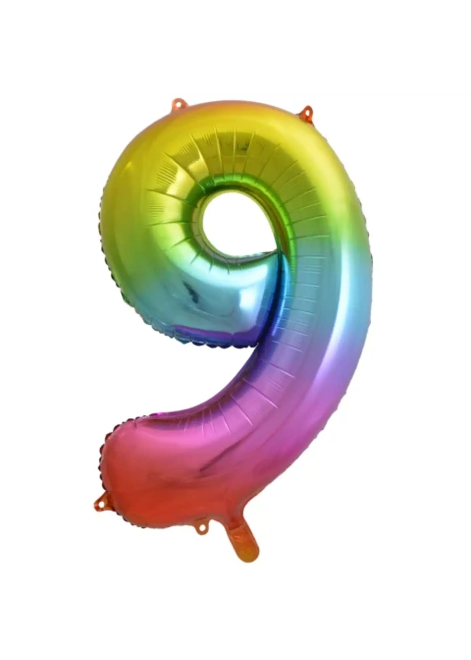 We Fiesta Party Folie ballon cijfer 9 regenboog 86cm