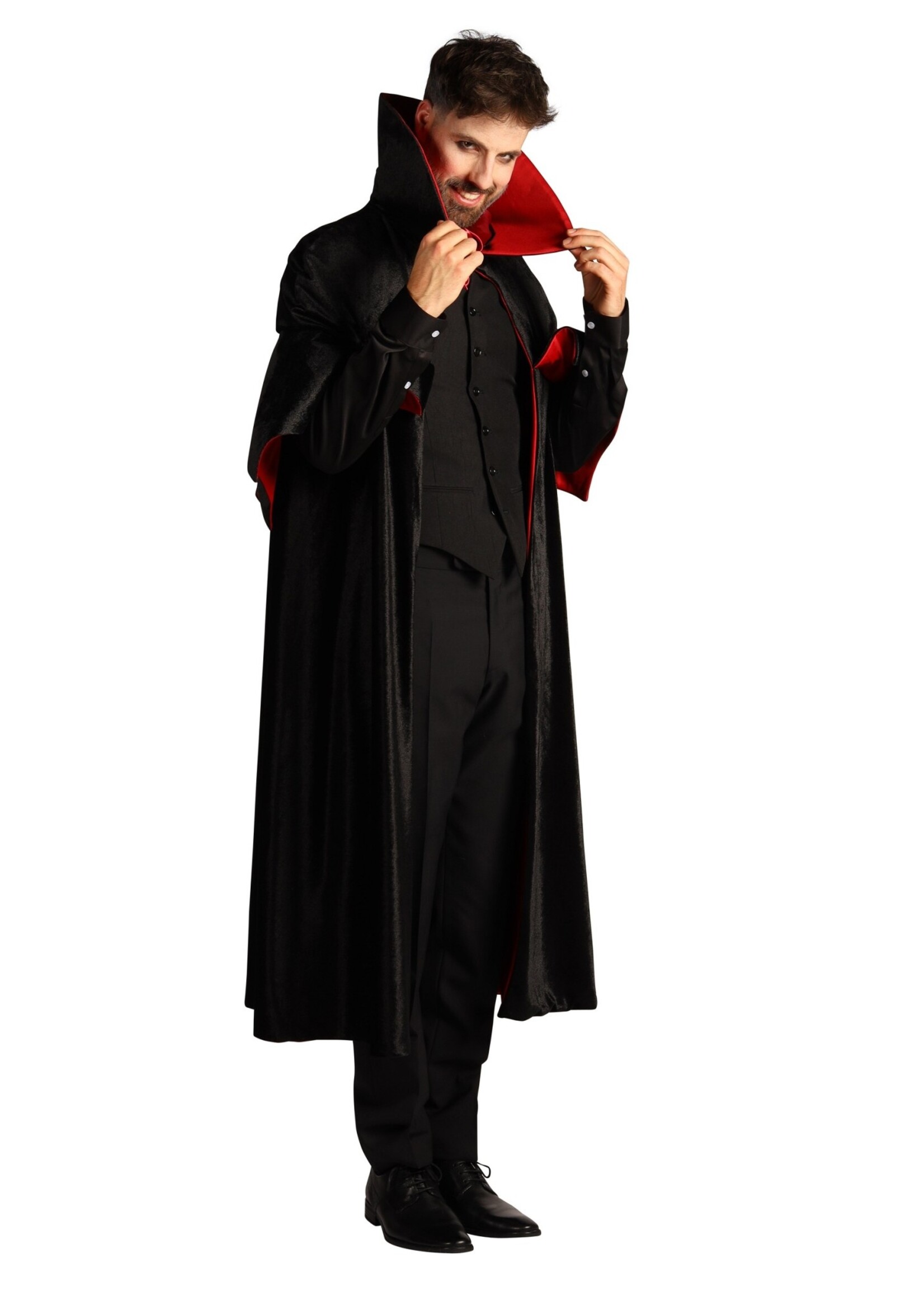 Feestkleding Breda Luxe Dracula cape "Bran Castle" Zwart/Rood