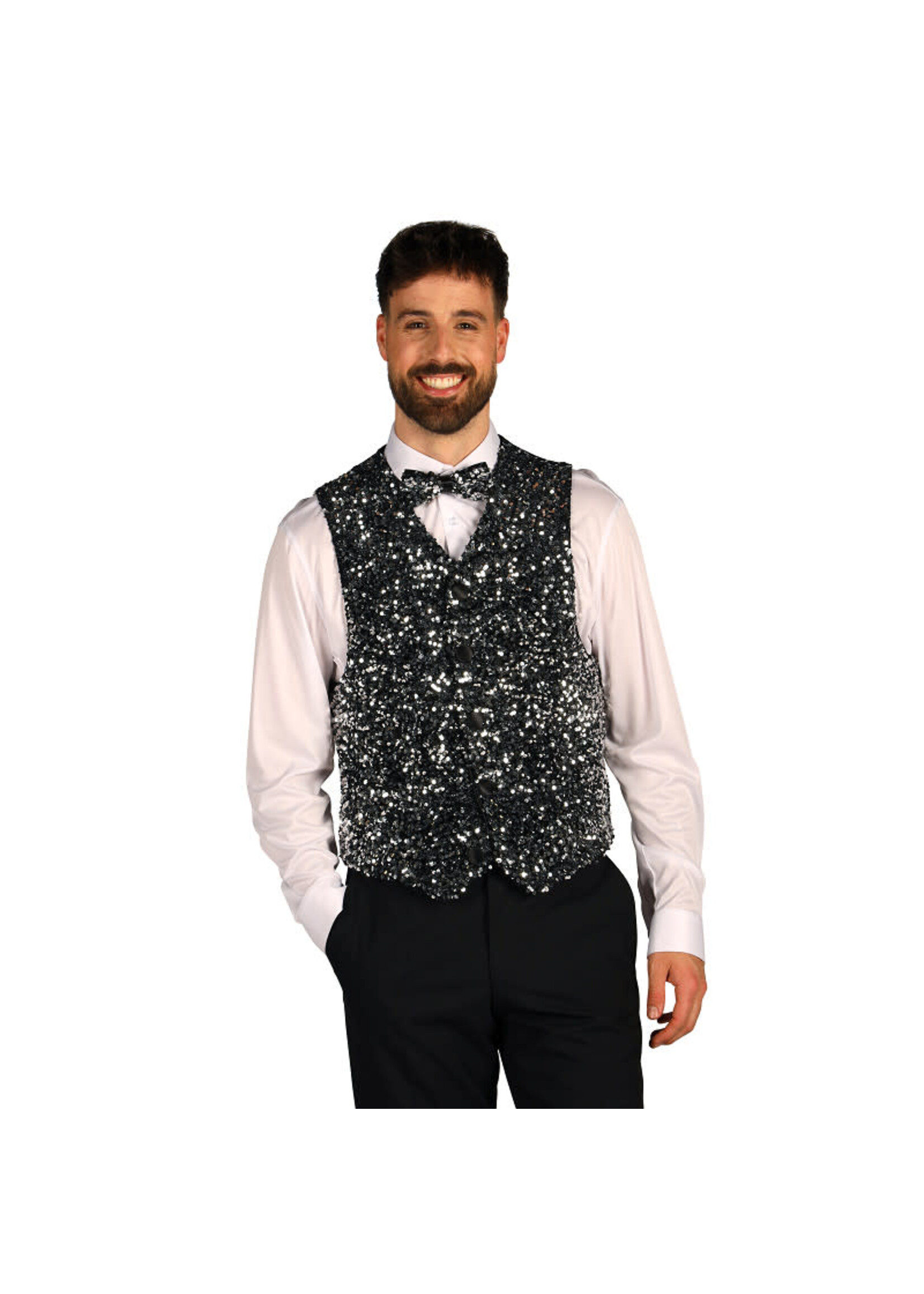 Thetru Heren paillettenvest "West End" Zilver-Zwart