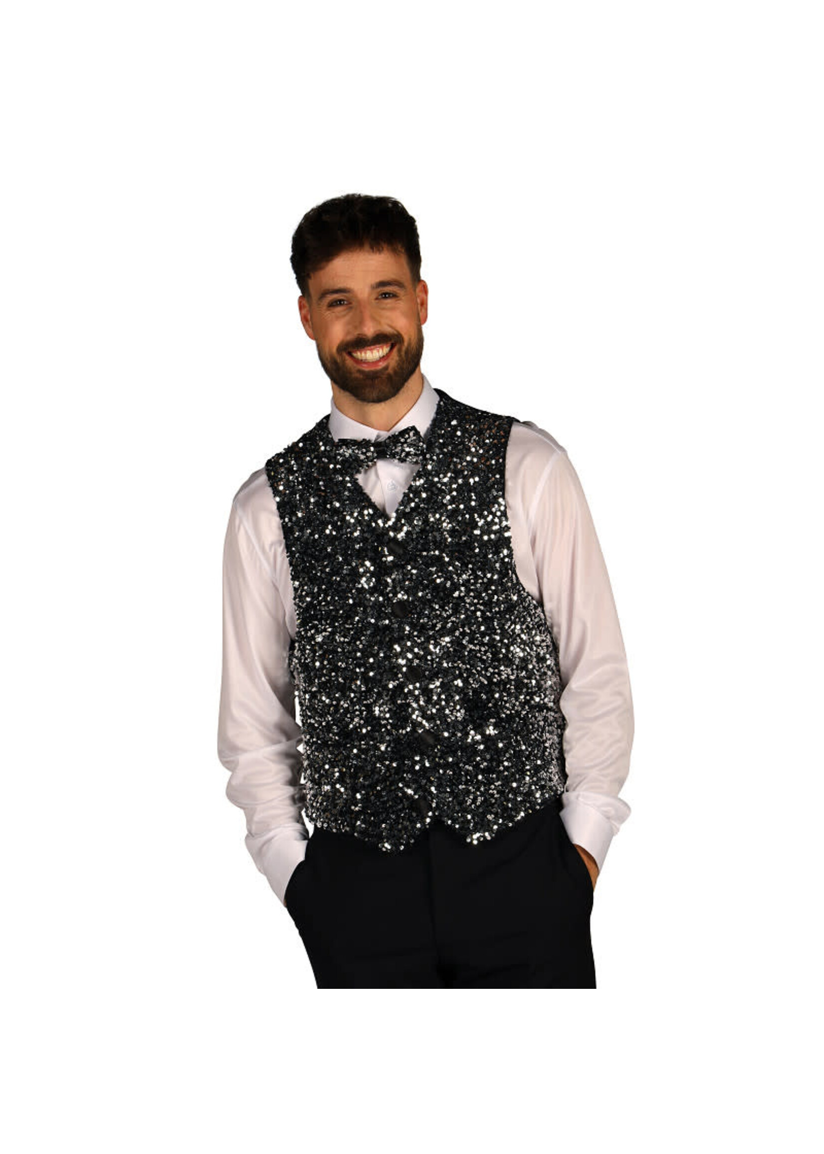 Thetru Heren paillettenvest "West End" Zilver-Zwart