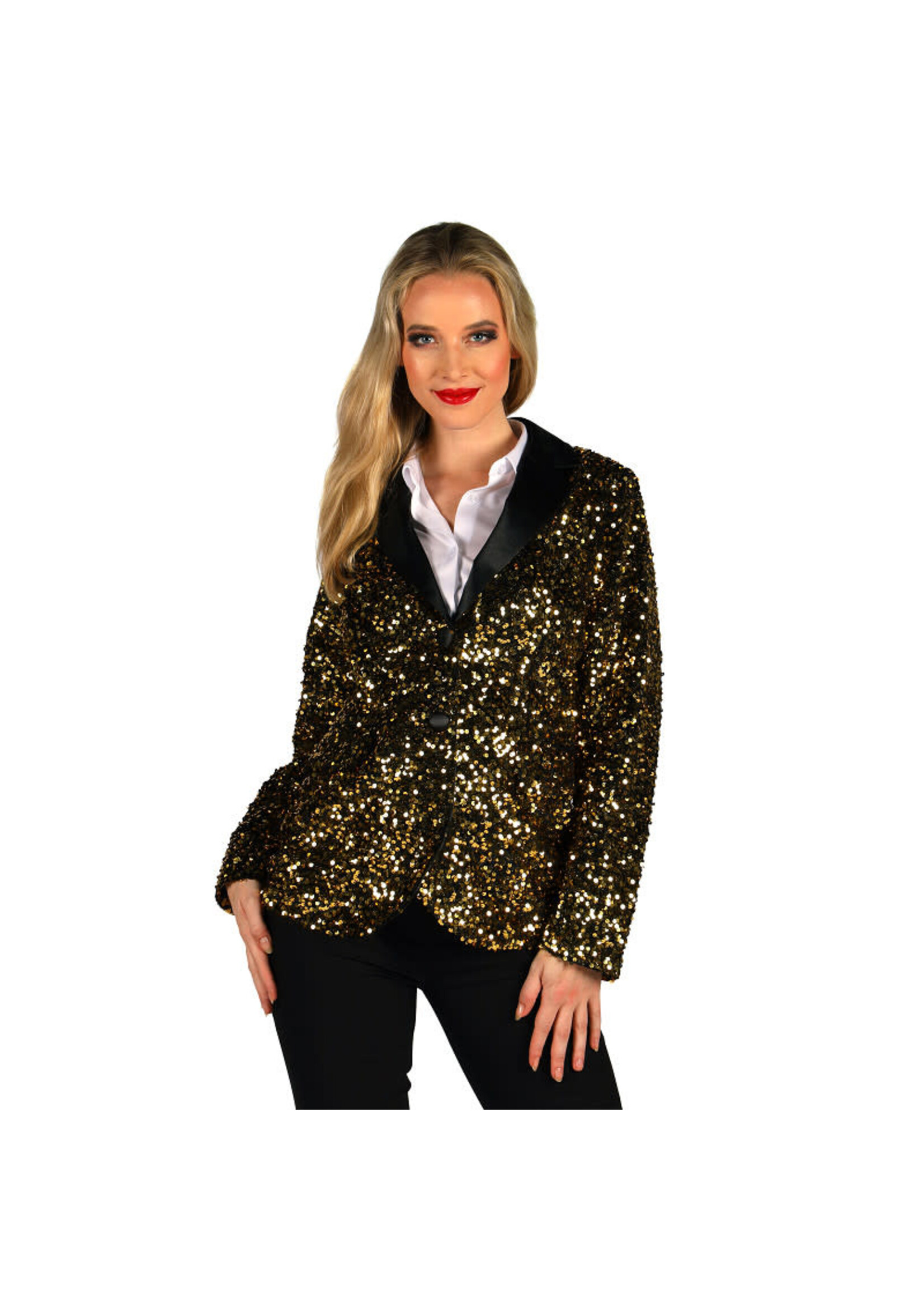 Thetru Dames pailletten colbert "Showstar" Goud-Zwart