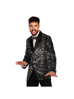 Feestkleding Breda Heren pailletten colbert "Showstar" Zilver-Zwart