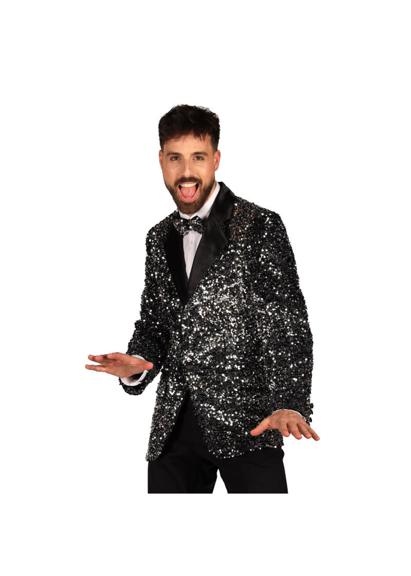 Feestkleding Breda Heren pailletten colbert "Showstar" Zilver-Zwart