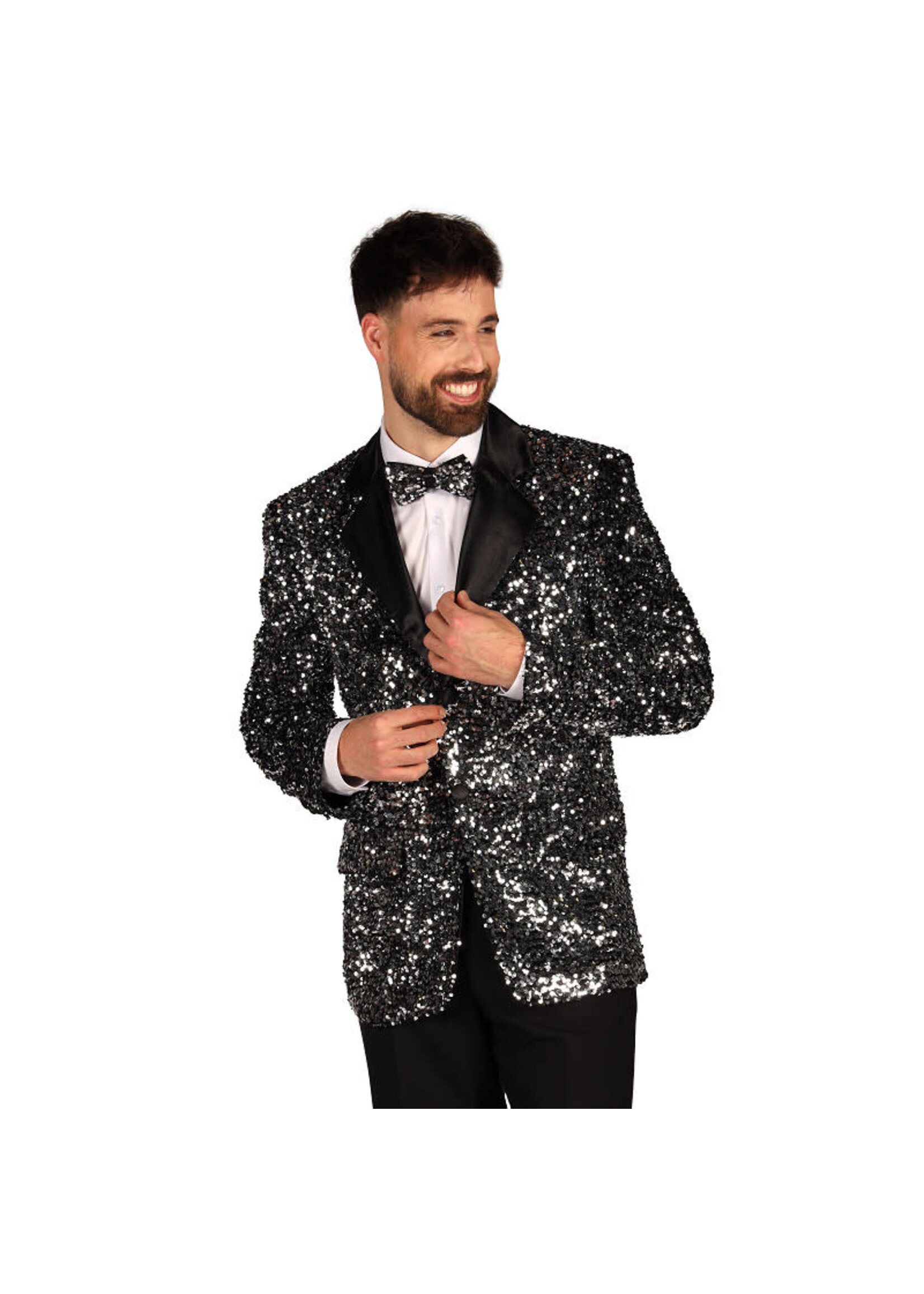 Thetru Heren pailletten colbert "Showstar" Zilver-Zwart