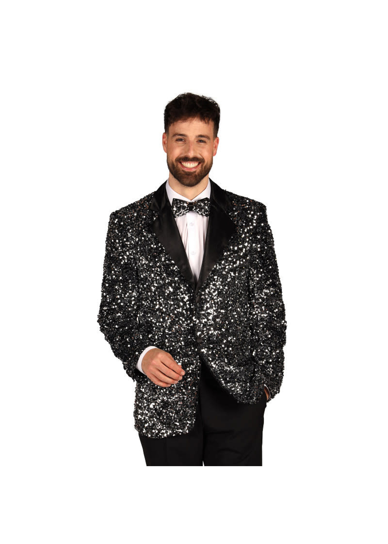 Feestkleding Breda Heren pailletten colbert "Showstar" Zilver-Zwart