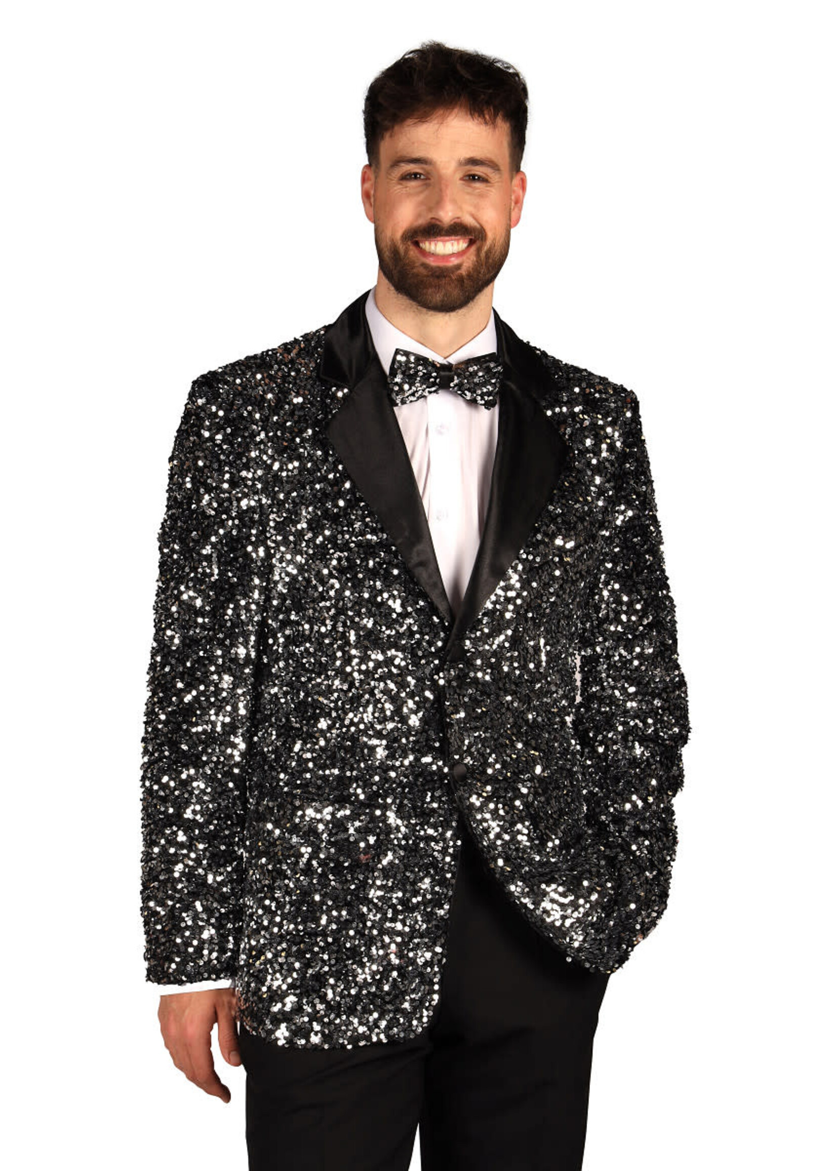 Feestkleding Breda Heren pailletten colbert "Showstar" Zilver-Zwart
