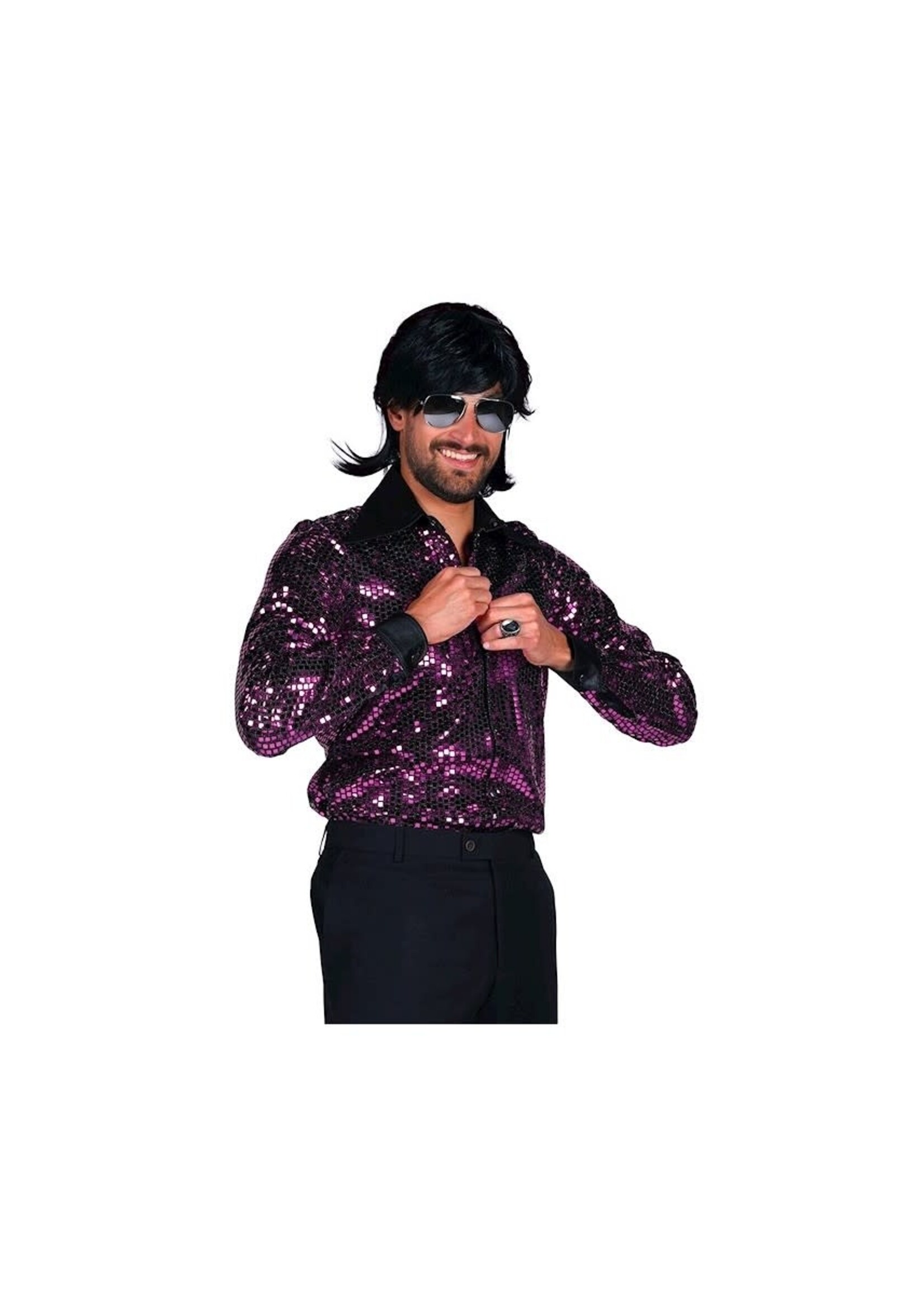 Feestkleding Breda Disco herenblouse "Night Fever" Paars