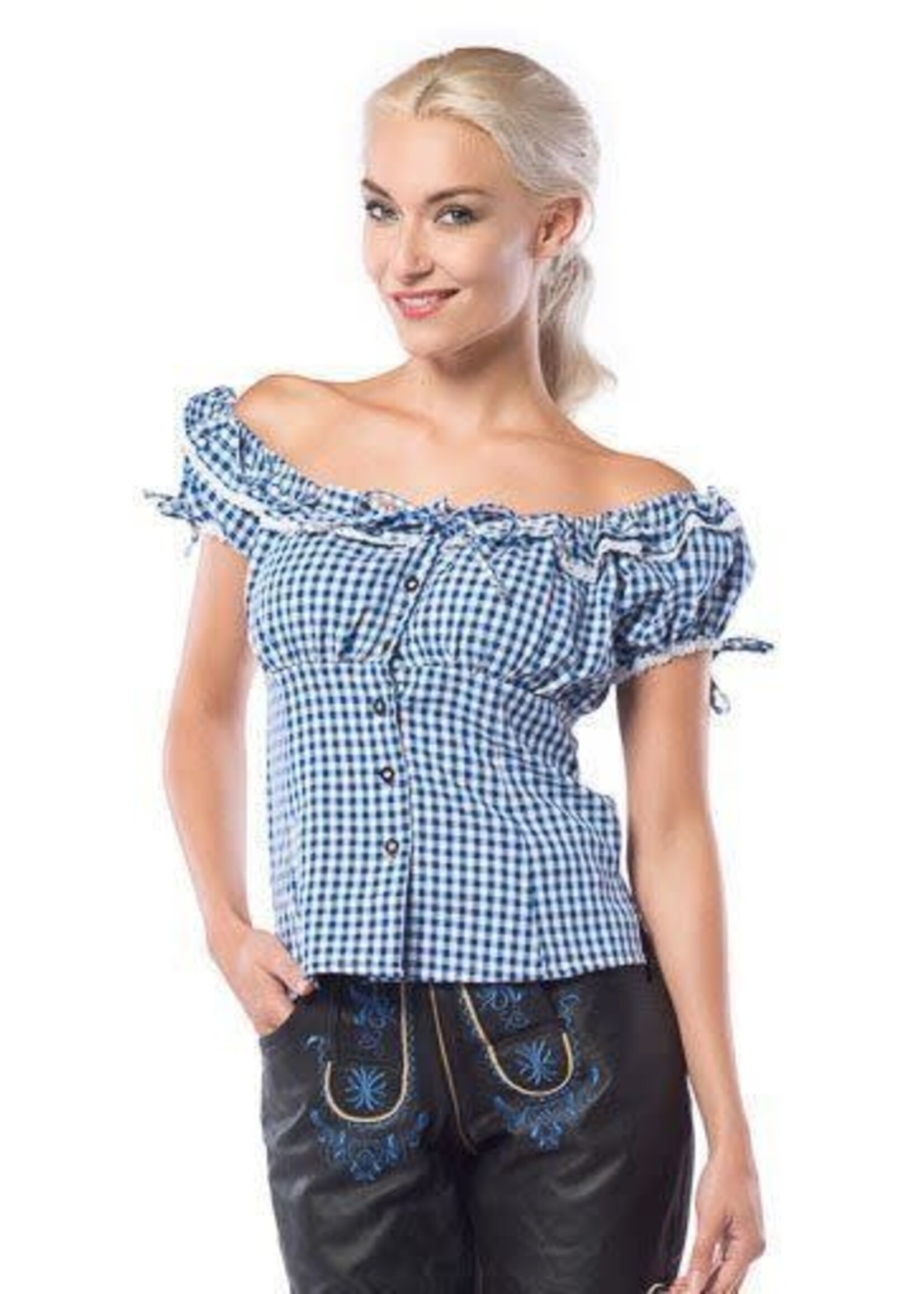 Feestkleding Breda Tiroler blouse Liesl Blauw/Wit