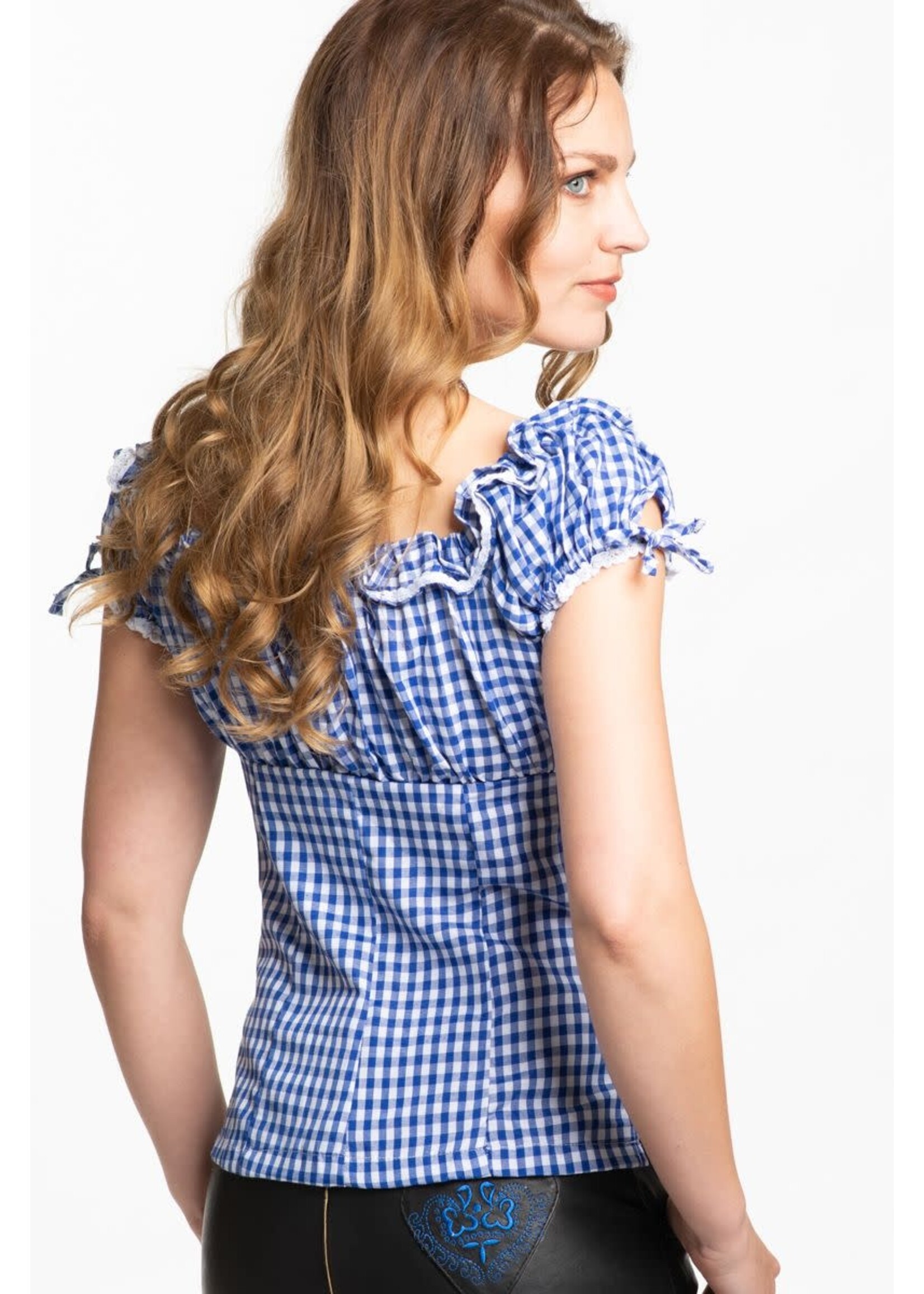 Feestkleding Breda Tiroler blouse Liesl Blauw/Wit