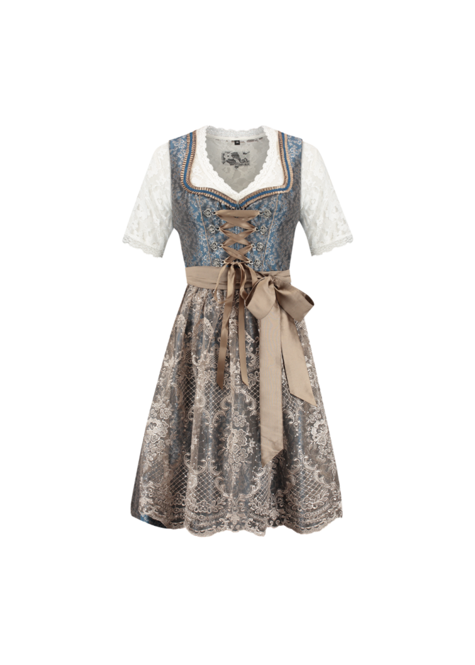 Feestkleding Breda Dirndl 2 delig met een Jacquard patroon Blau/Kaffee