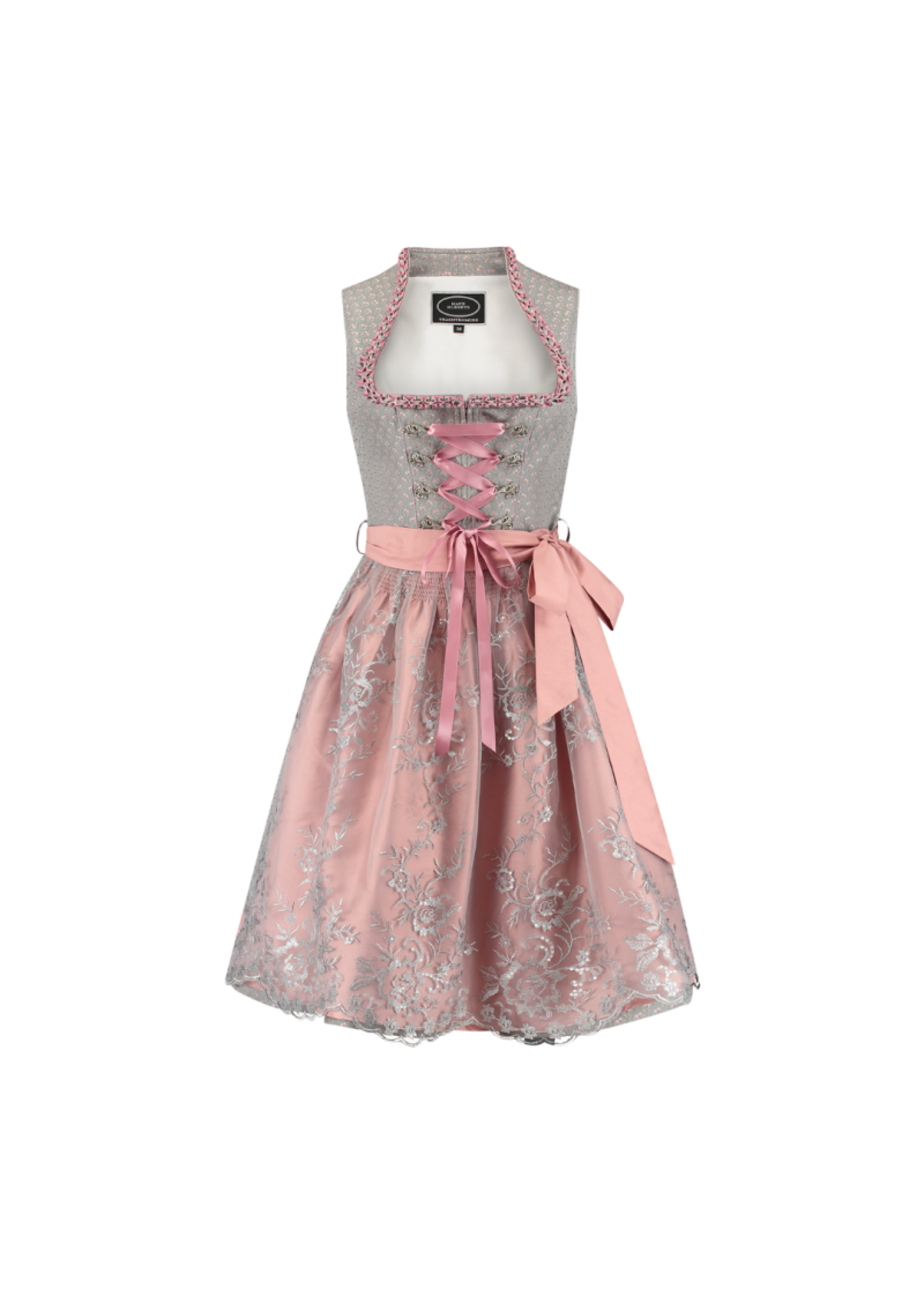Feestkleding Breda Dirndl 2 delig jaquard grijs/roze
