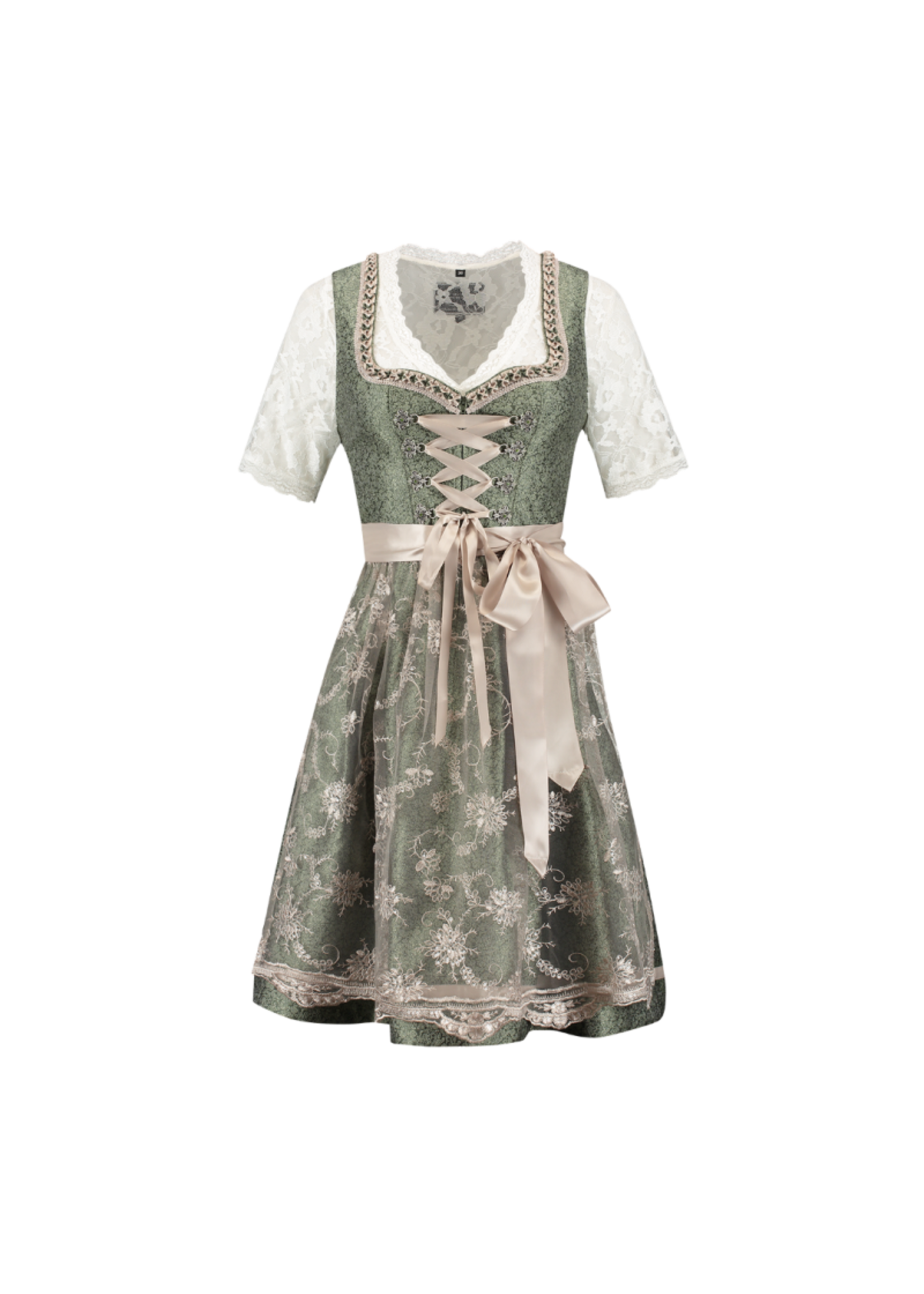 Feestkleding Breda Dirndl 2 delig jaquard groen/creme