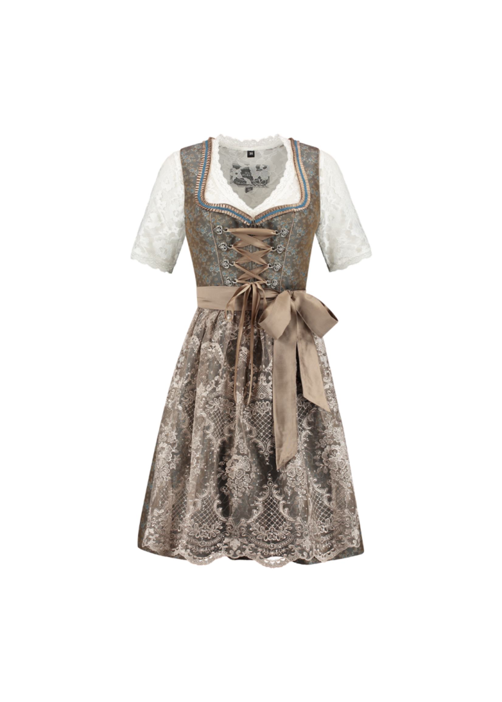 Feestkleding Breda Dirndl 2 delig jaquard groen/kaffee