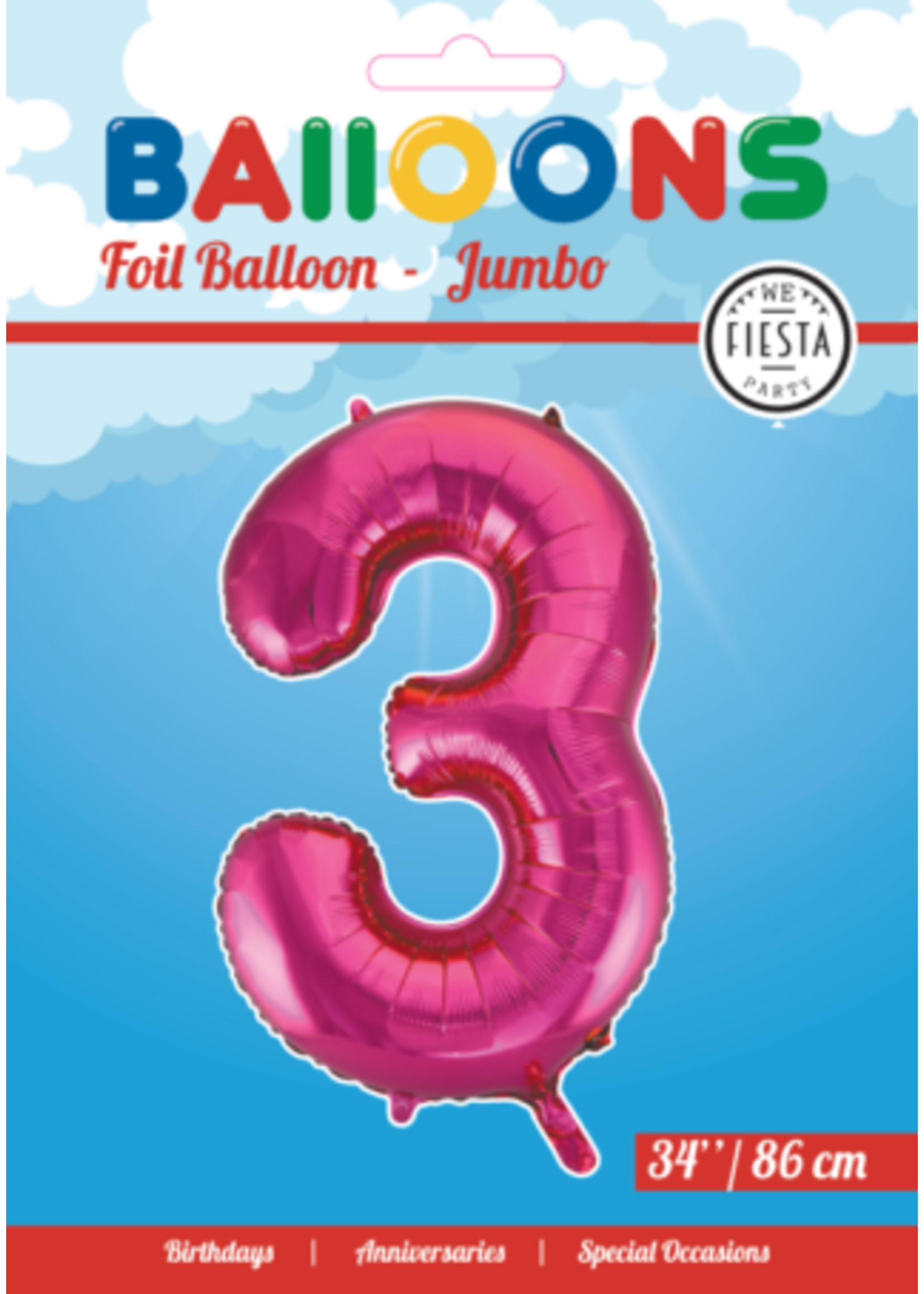 We Fiesta Party Folie ballon cijfer 3 roze 34 inch / 86 cm