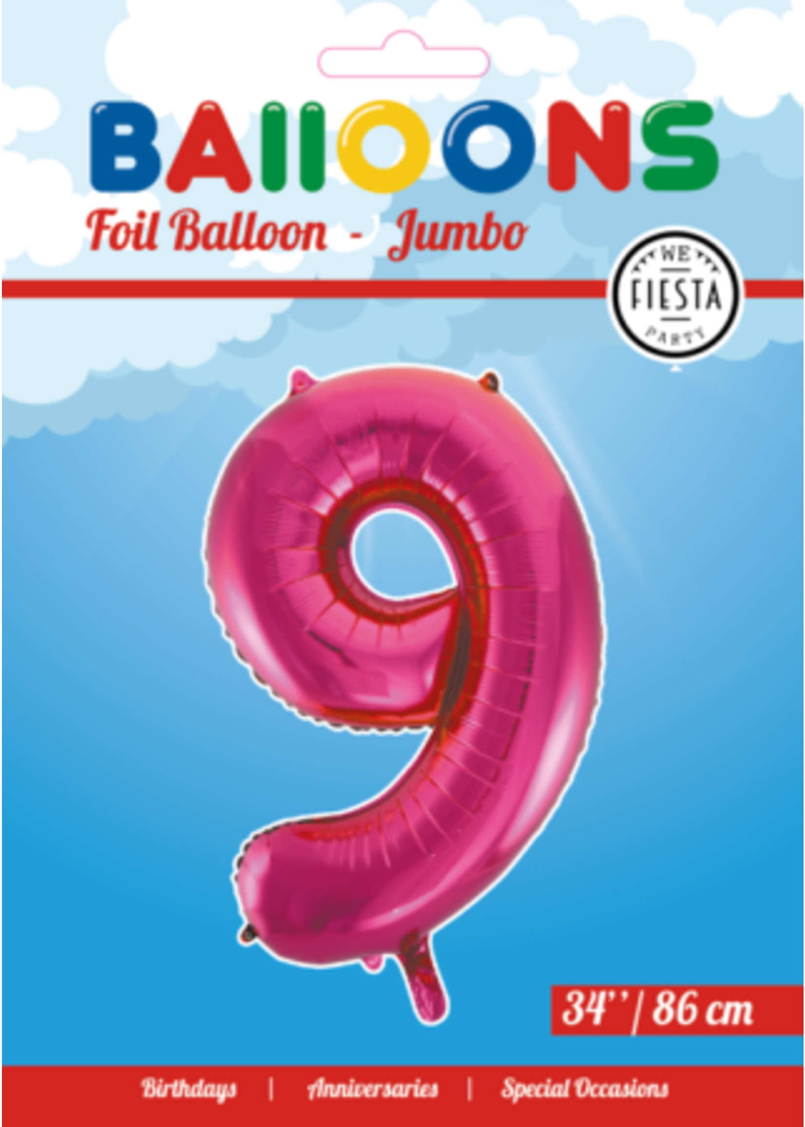 We Fiesta Party Folieballon cijfer 9 roze 86 cm