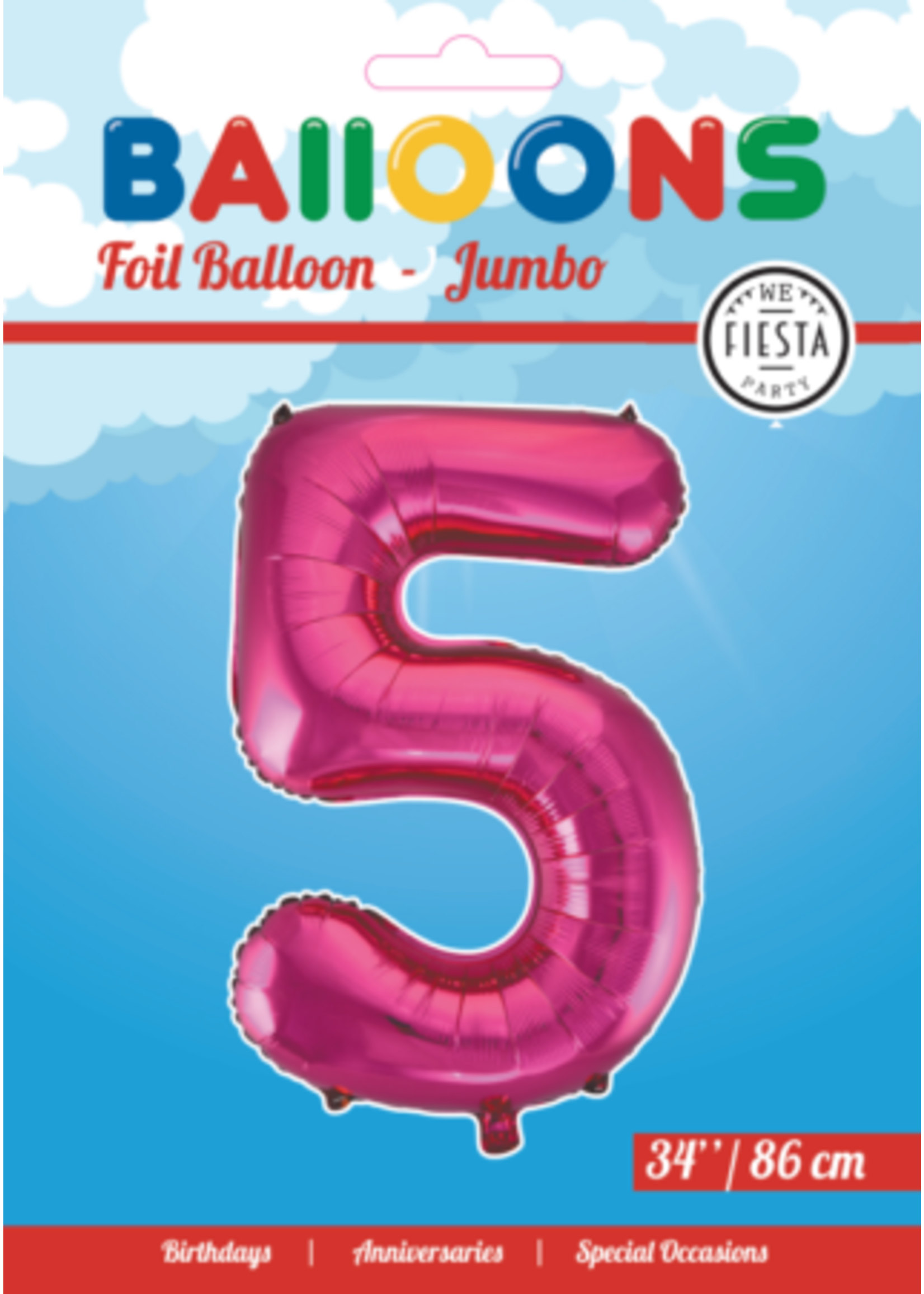 We Fiesta Party Folie ballon cijfer 5 roze 34 inch / 86 cm
