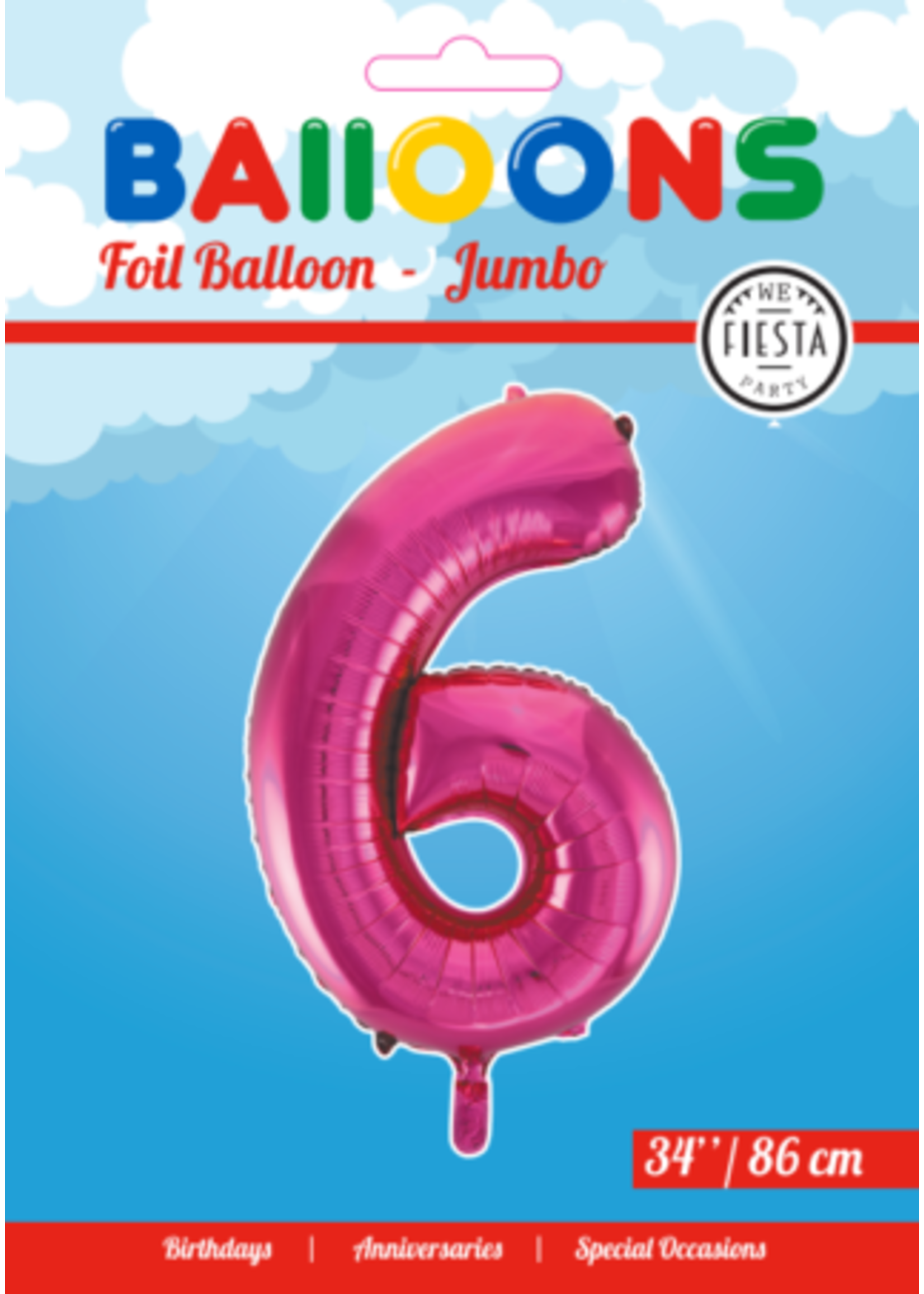 We Fiesta Party Folieballon cijfer 6 roze 86 cm