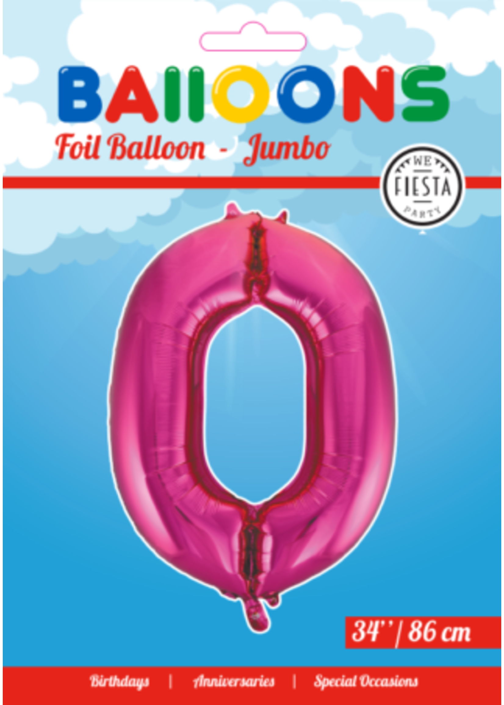 We Fiesta Party Folieballon cijfer 0 roze 86 cm