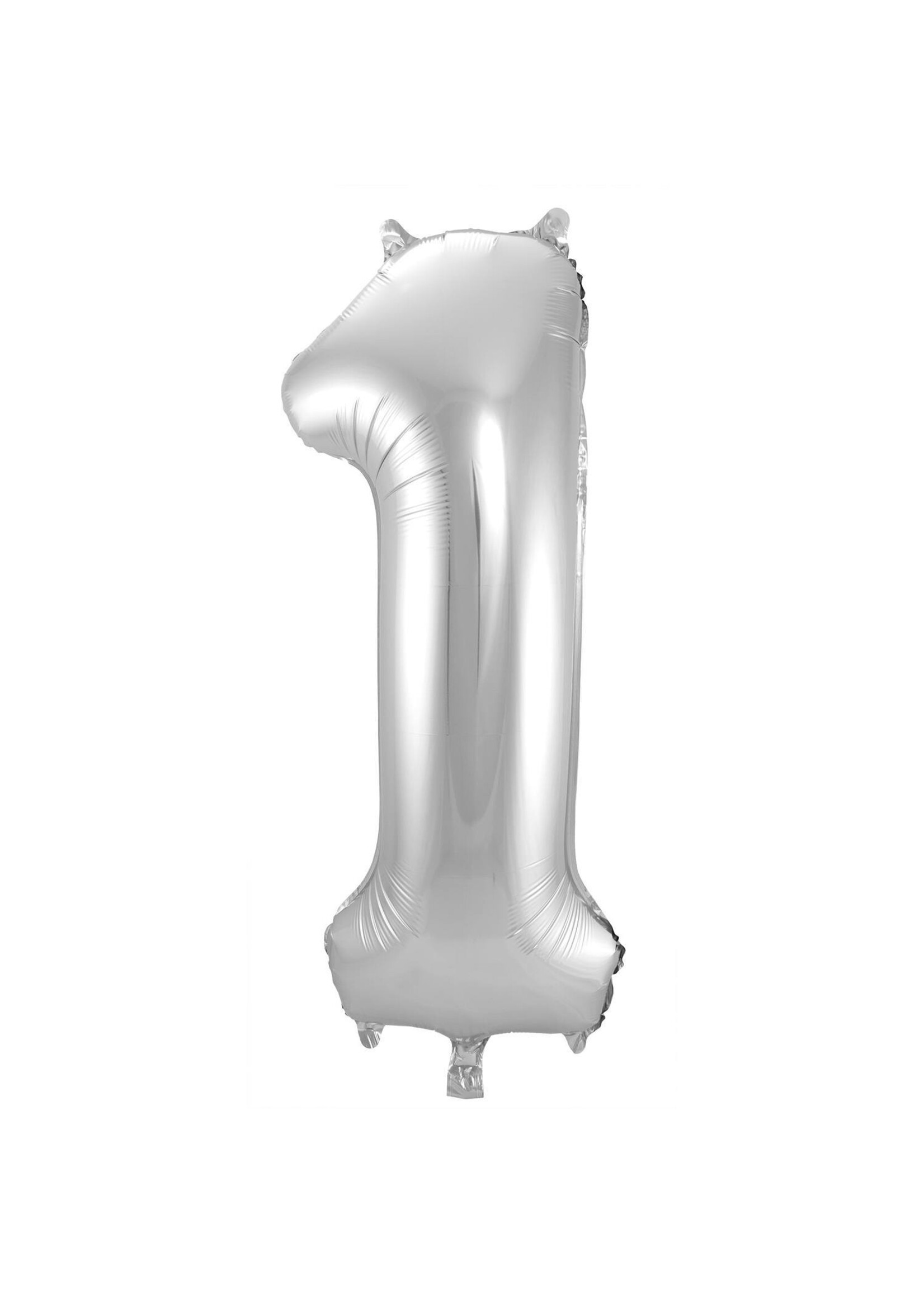 Feestkleding Breda Folieballon Cijfer 1  Zilver 86 cm