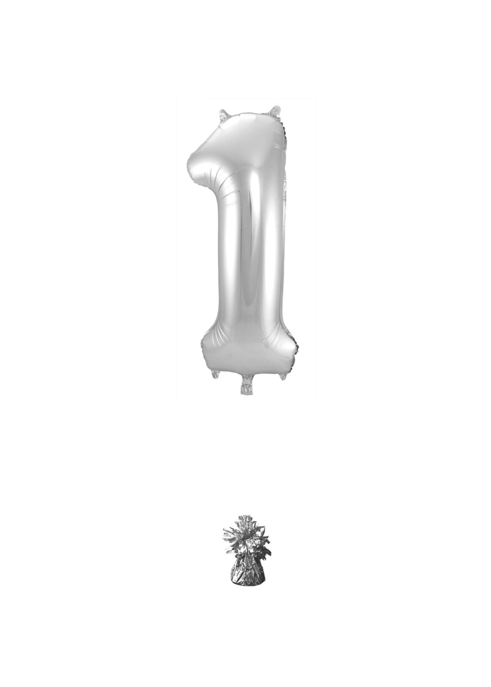 Feestkleding Breda Folieballon Cijfer 1  Zilver 86 cm
