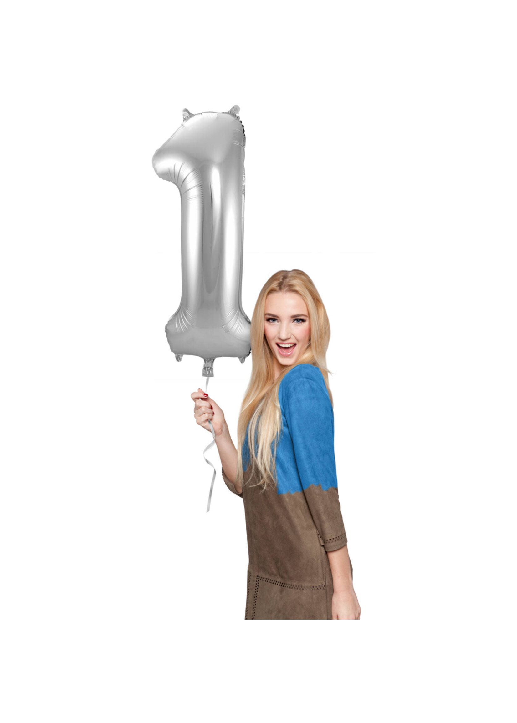 Feestkleding Breda Folieballon Cijfer 1  Zilver 86 cm