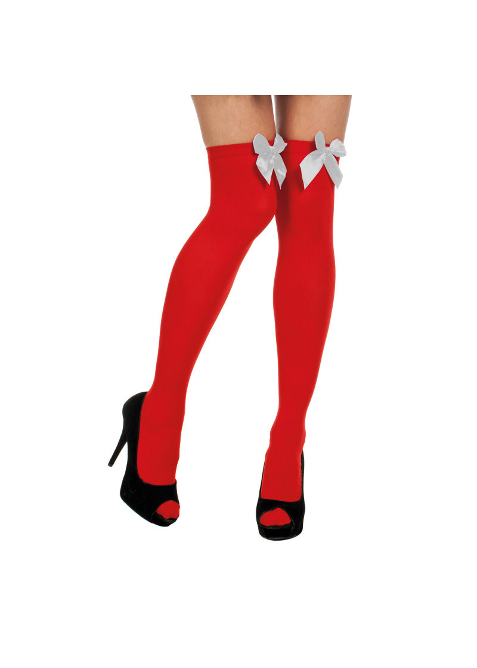 Feestkleding Breda Kousen over de knie rood met witte strik