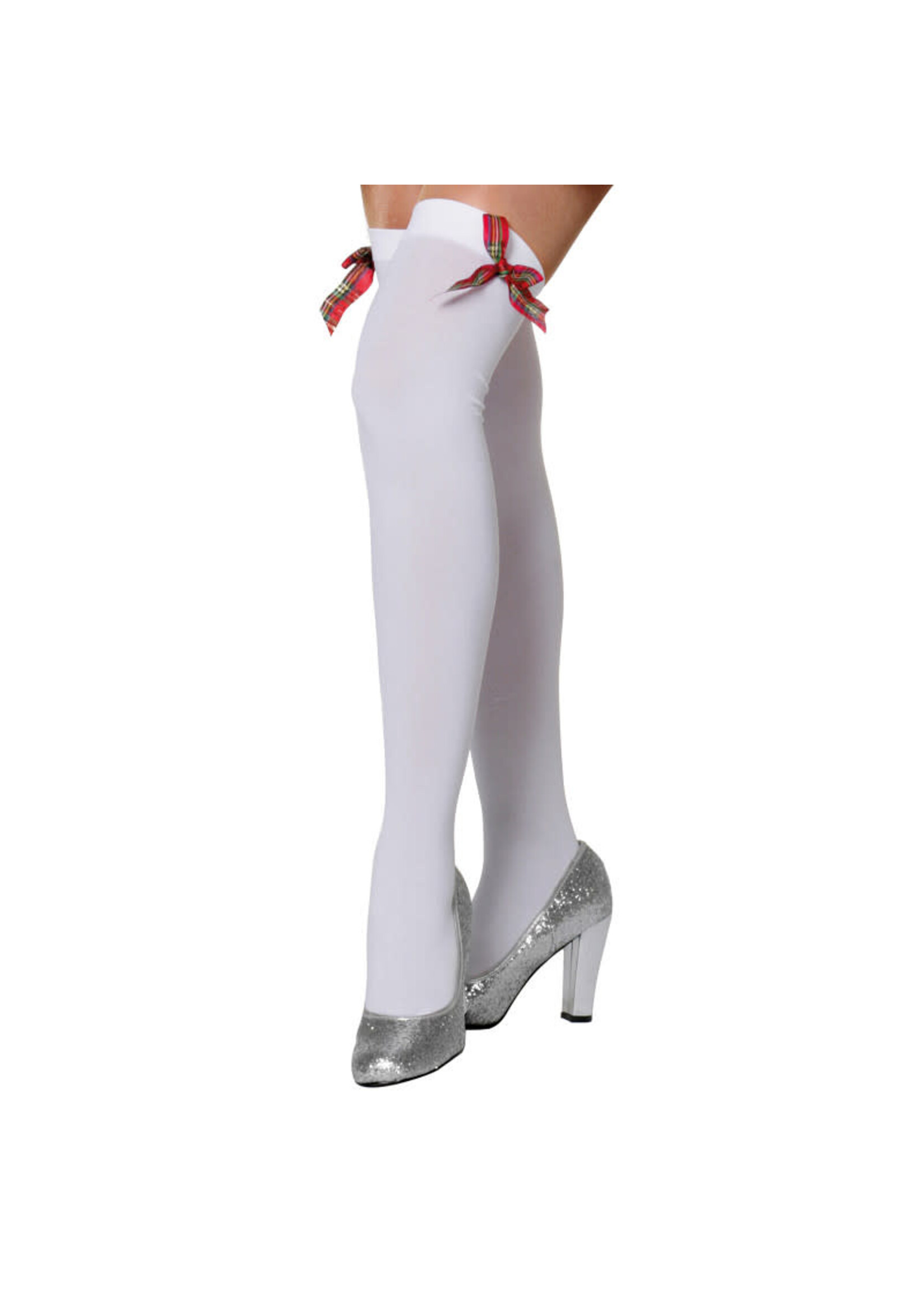 Wilbers & Wilbers Kousen over de knie wit met kerstdessin strik
