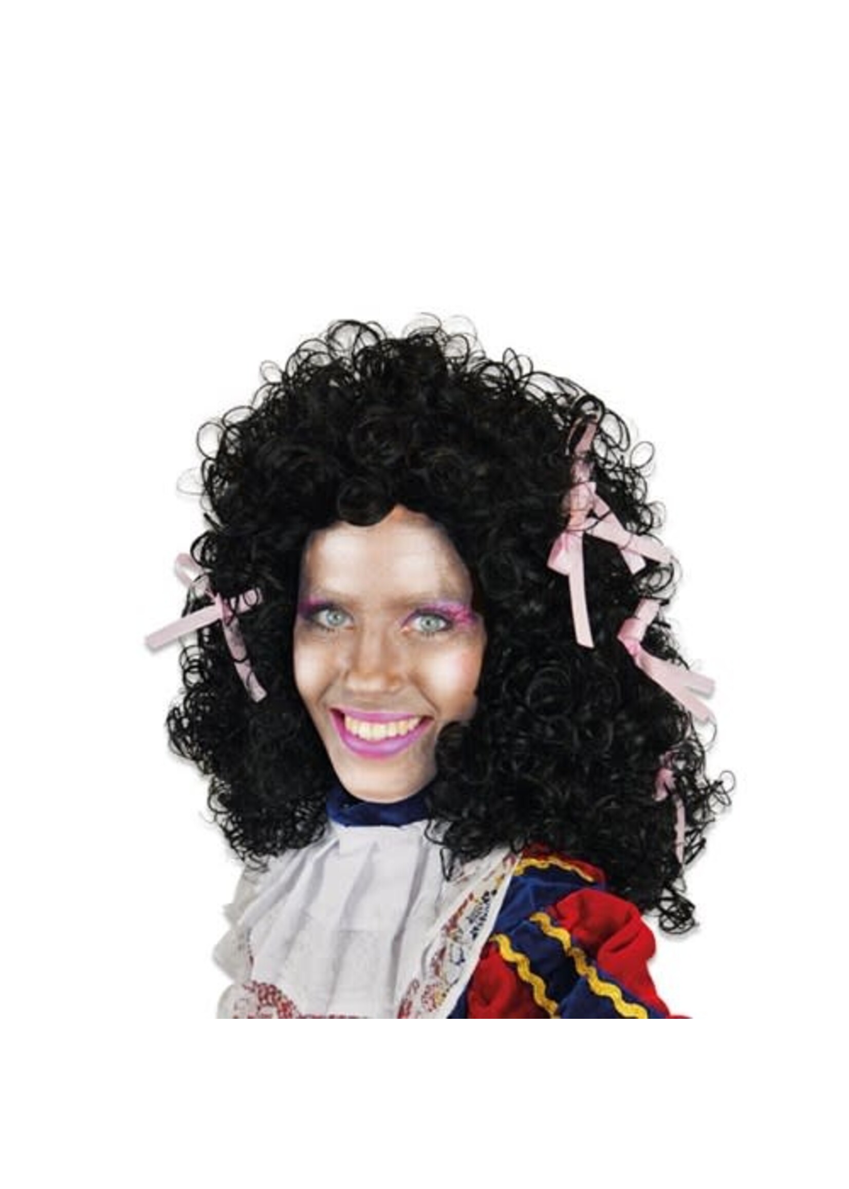 Feestkleding Breda Pruik damespiet wetlook met roze strikjes