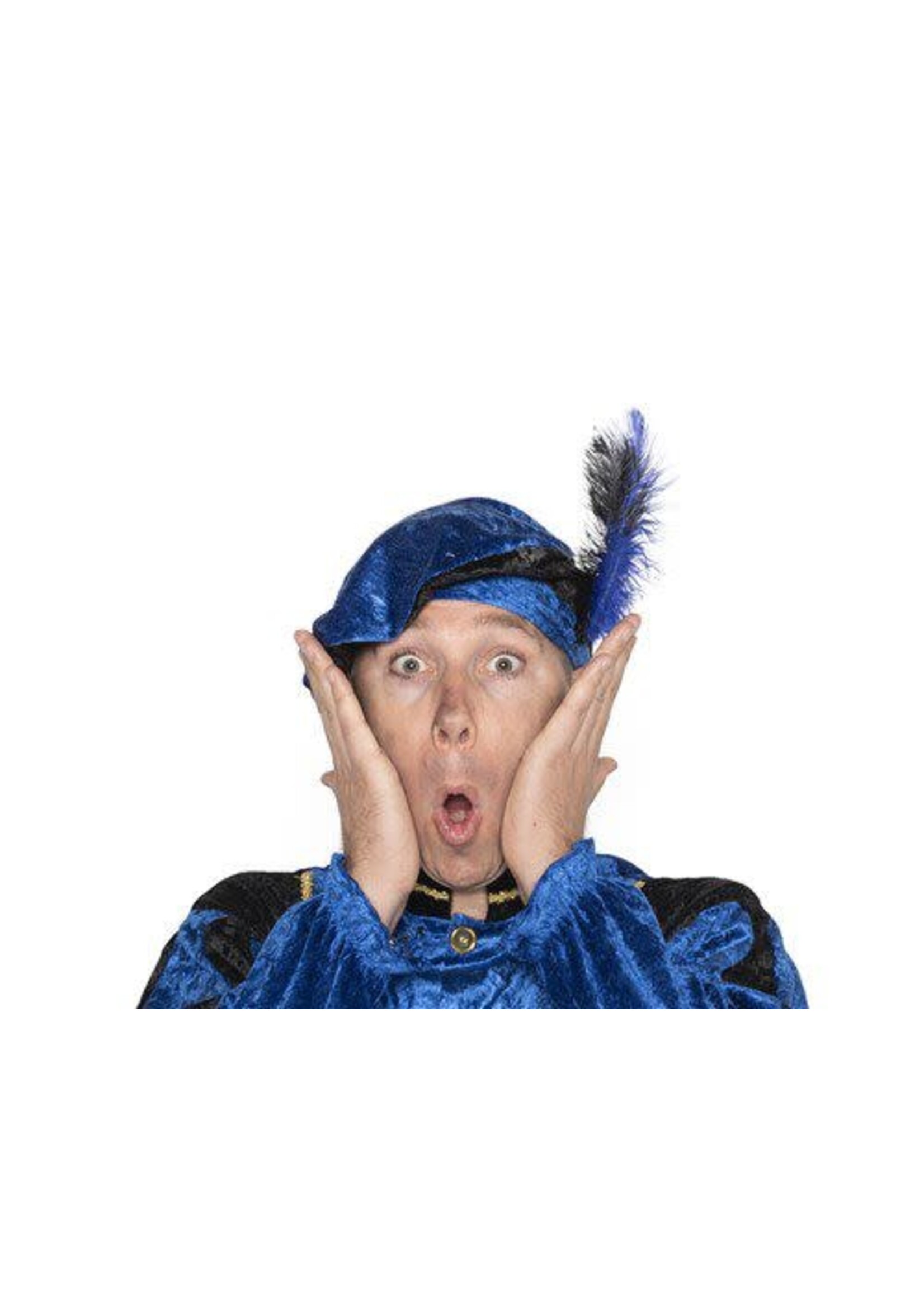 Feestkleding Breda Pietbaret velour met struisveer blauw