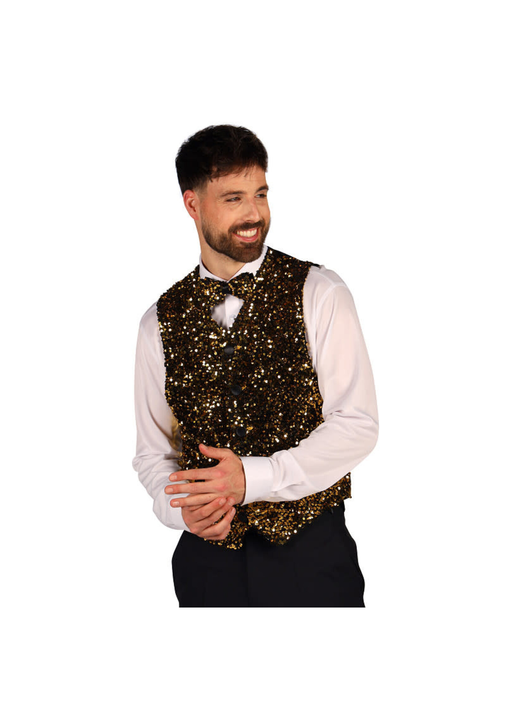 Thetru Heren paillettenvest "West End" Goud-Zwart