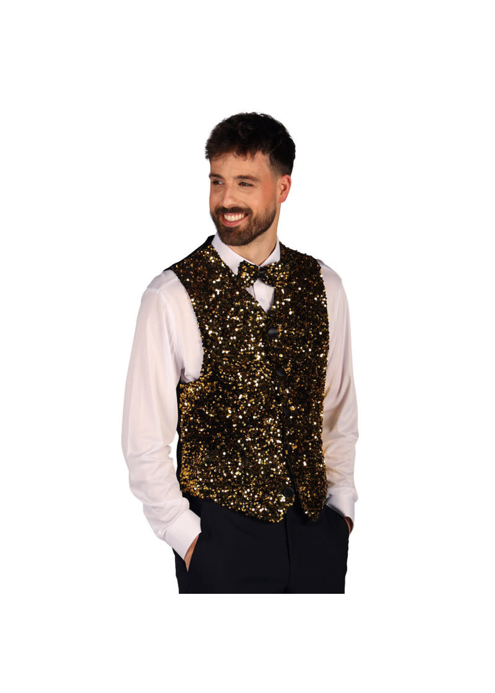 Thetru Heren paillettenvest 'West End' goud/zwart - glitter gilet