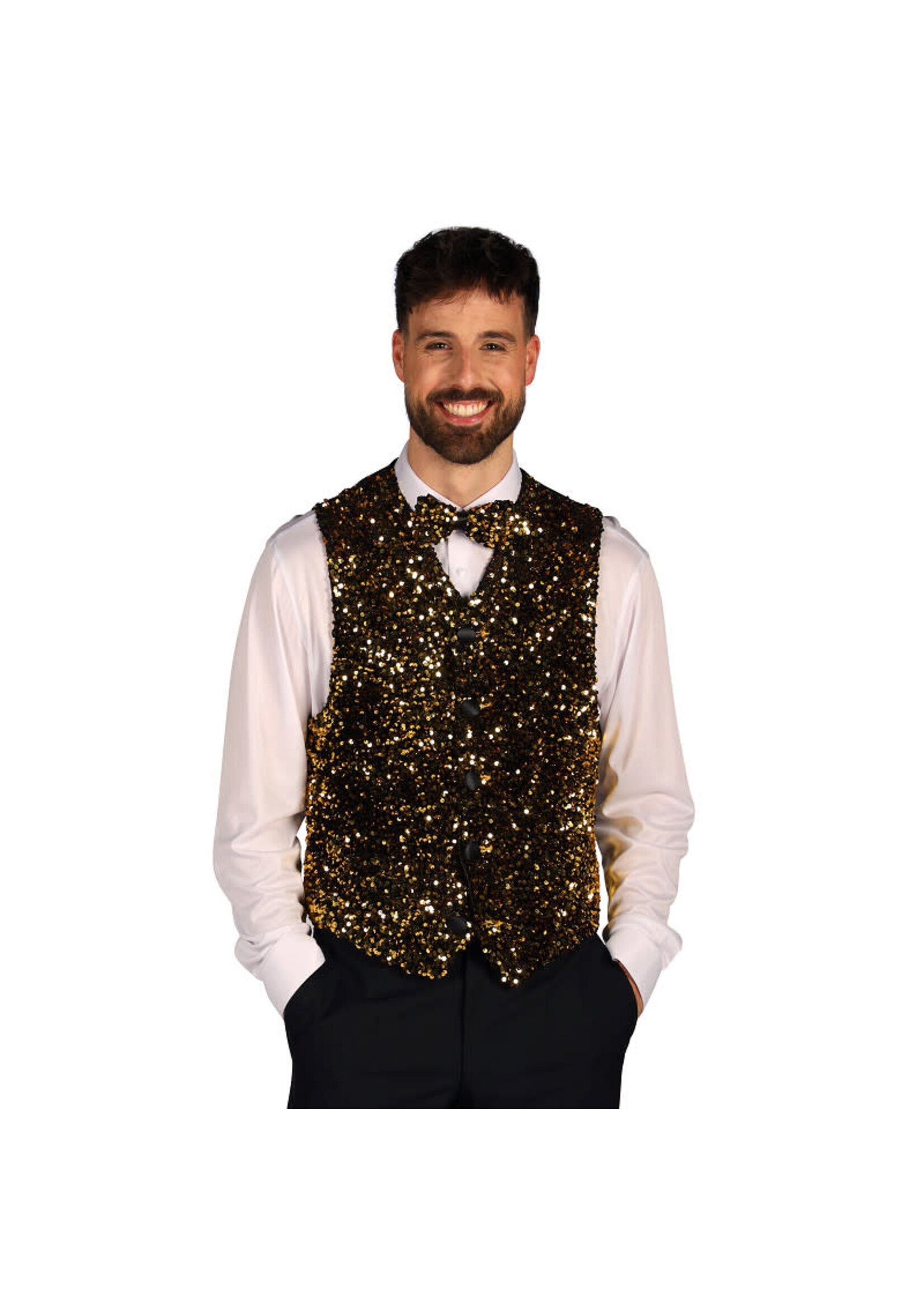 Thetru Heren paillettenvest "West End" Goud-Zwart