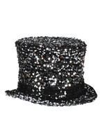 Thetru Luxe hoge hoed pailletten "Cabaret", Zilver-Zwart