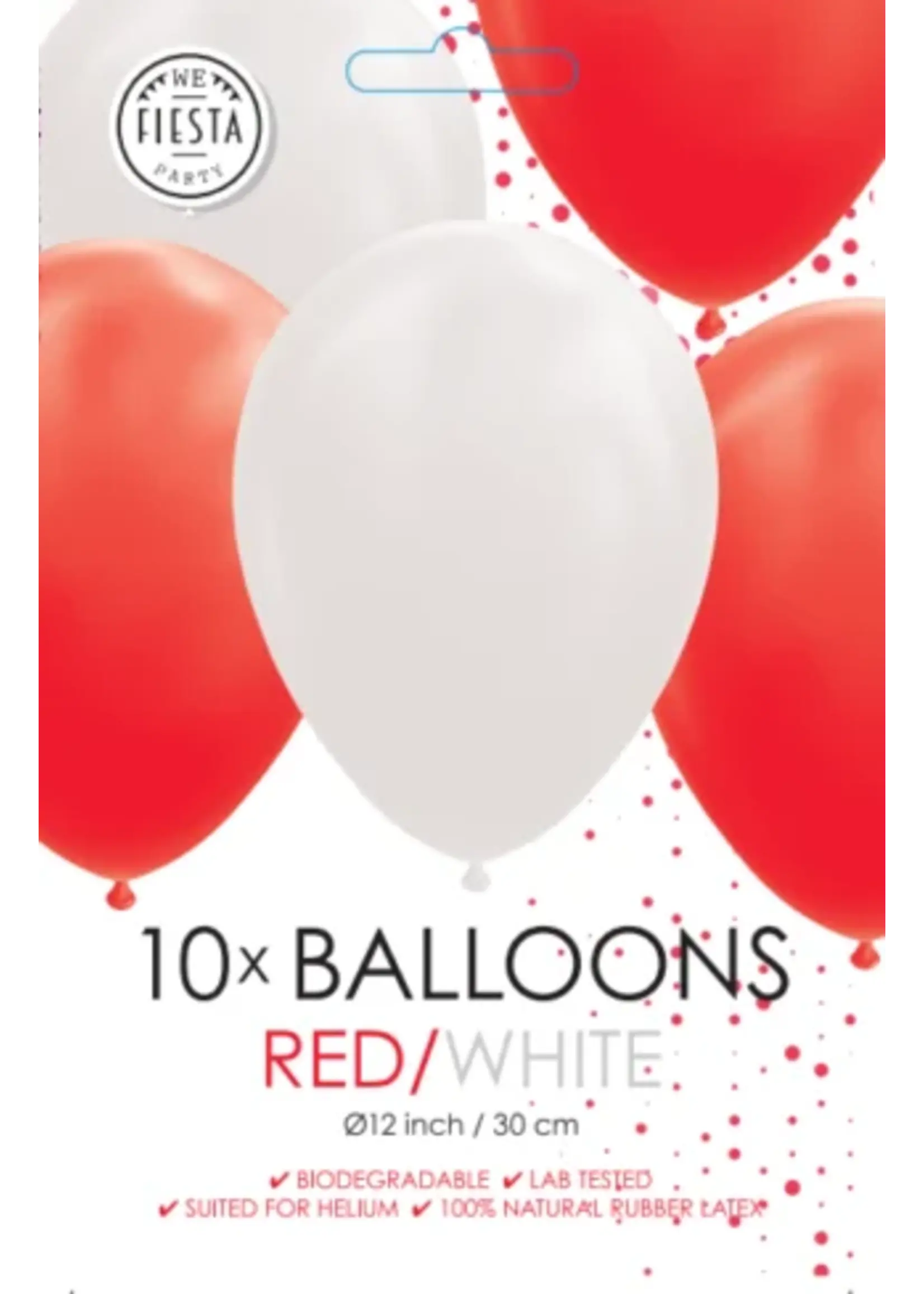 Feestkleding Breda Ballonnen rood wit 10 stuks (30 cm)