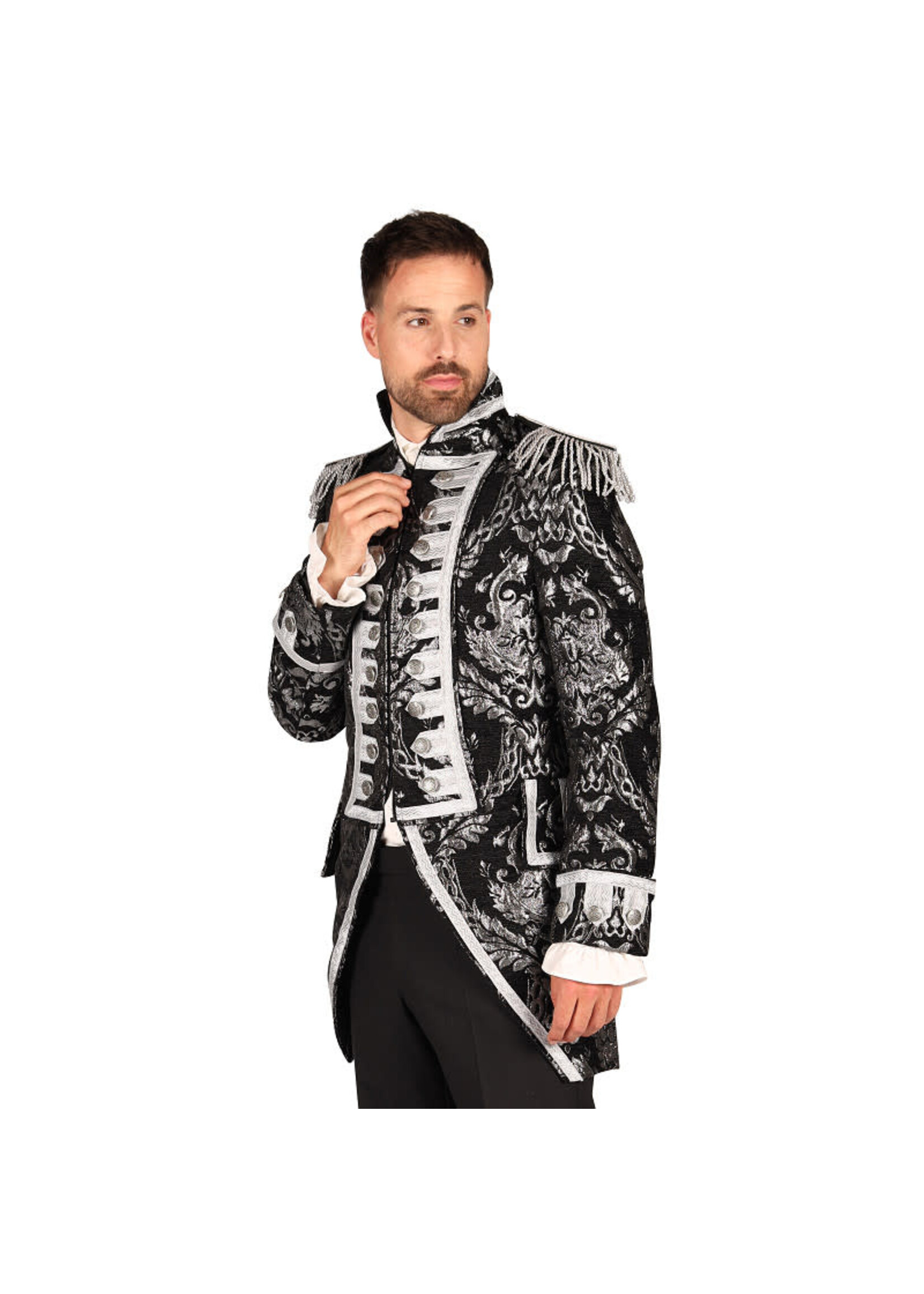 Feestkleding Breda Jas heer brocaat "Nelson" , Zwart-Zilver