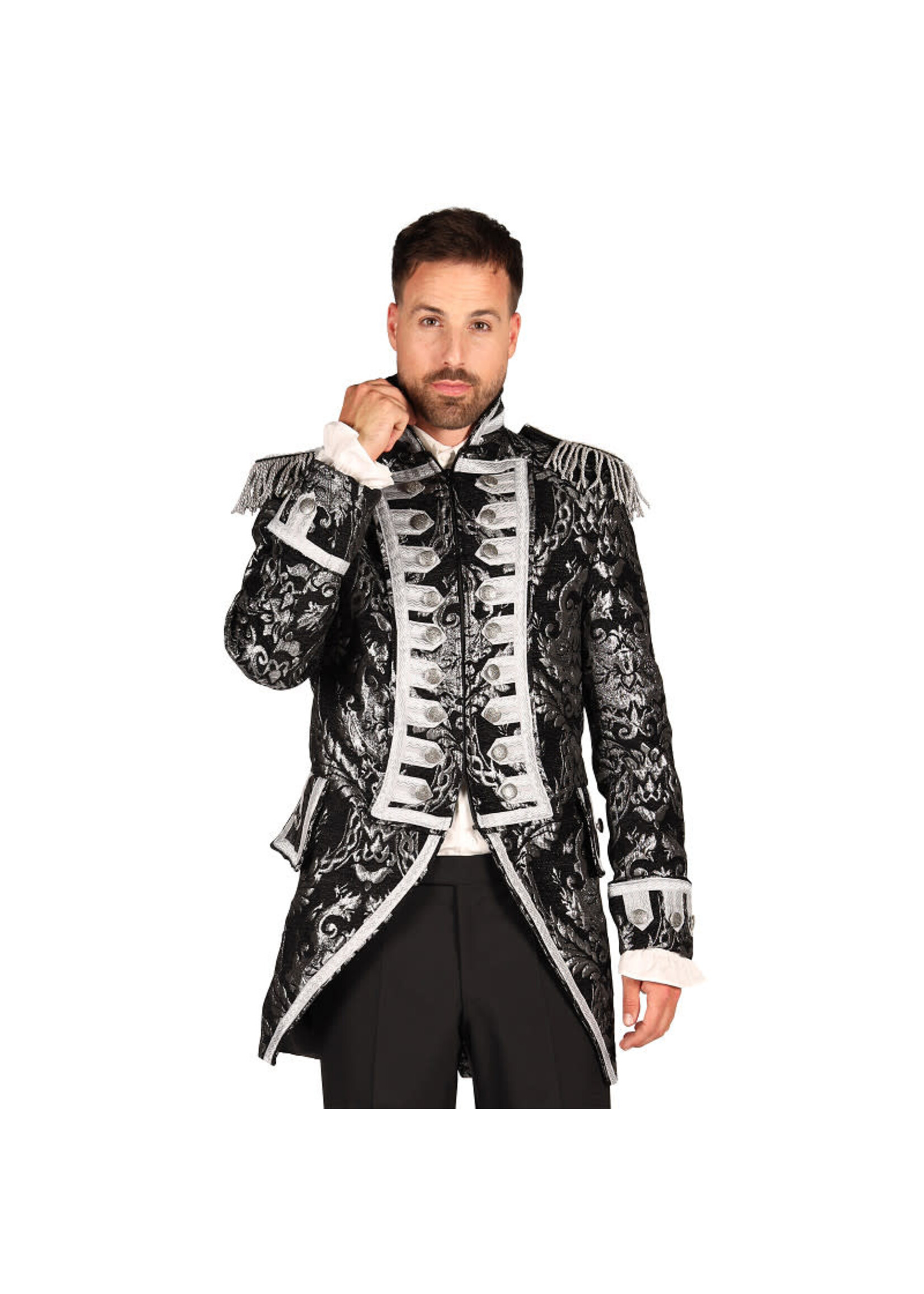 Feestkleding Breda Jas heer brocaat "Nelson" , Zwart-Zilver