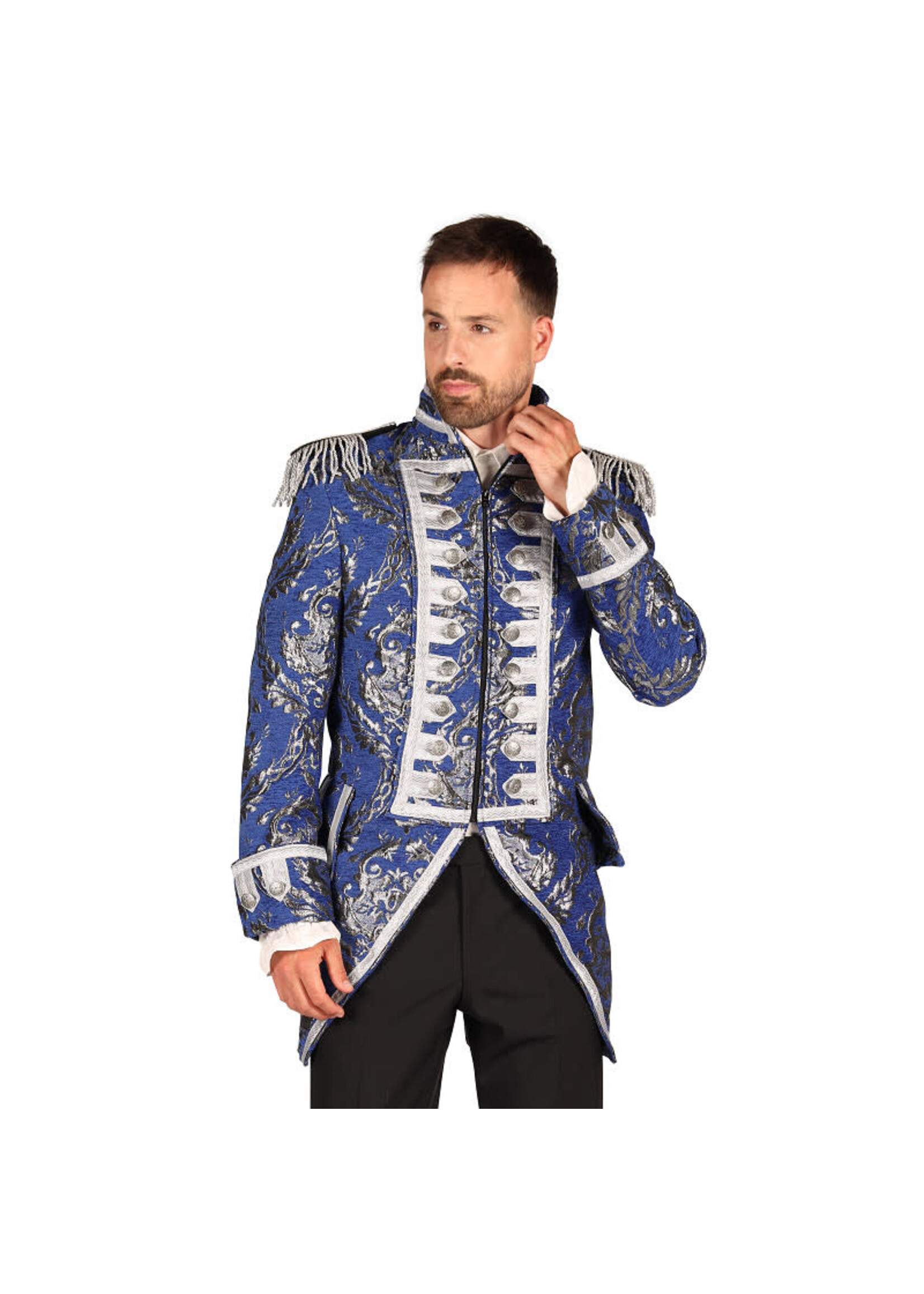 Feestkleding Breda Jas heer brocaat "Nelson" Blauw/Zilver