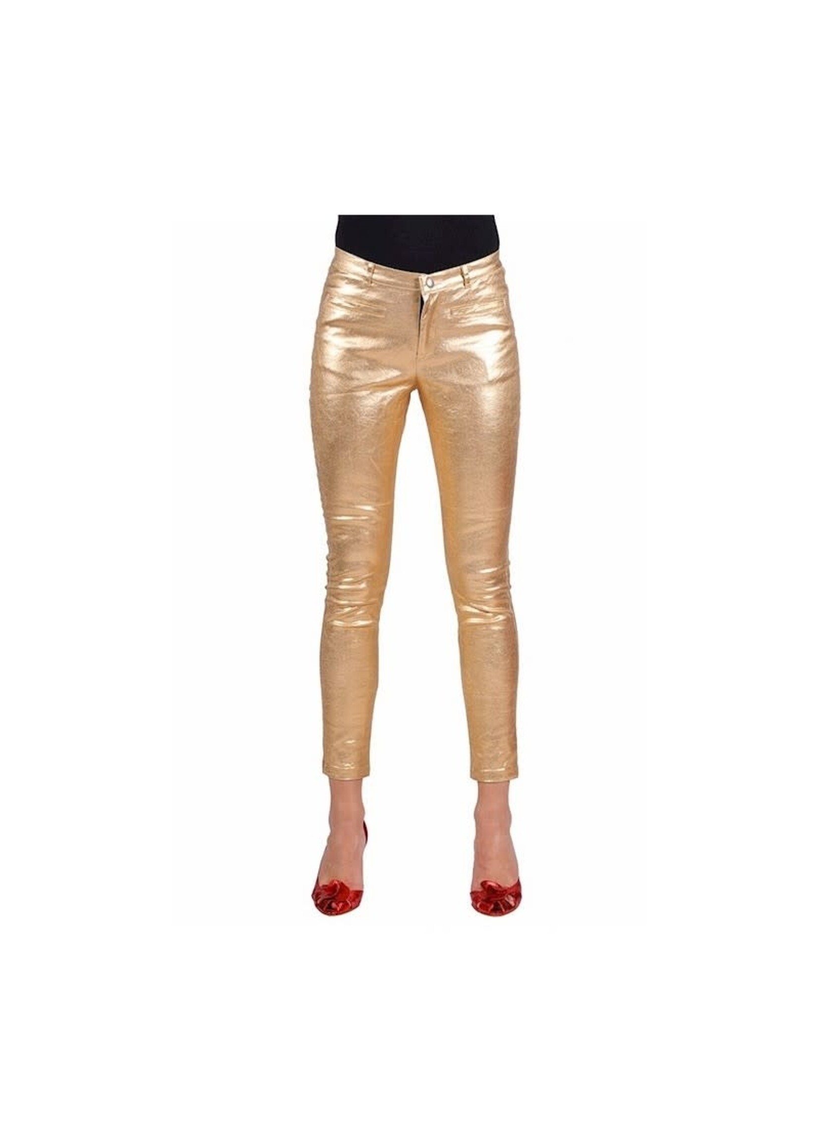 Feestkleding Breda Stretchbroek metallic Goud