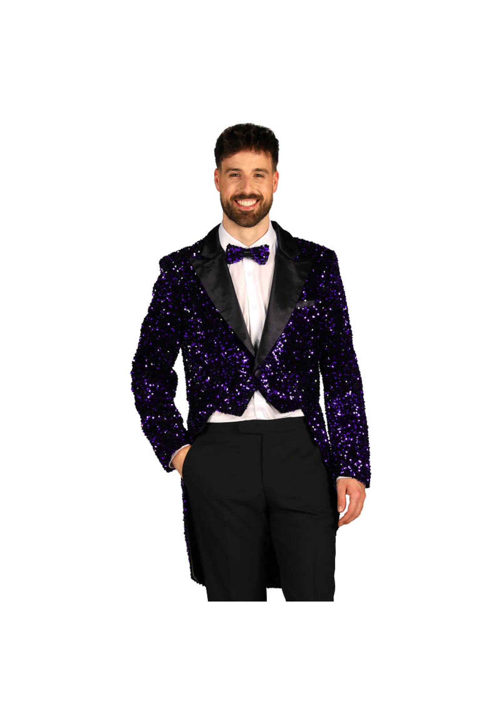 Feestkleding Breda Heren pailletten frackjas "Broadway" Paars-Zwart