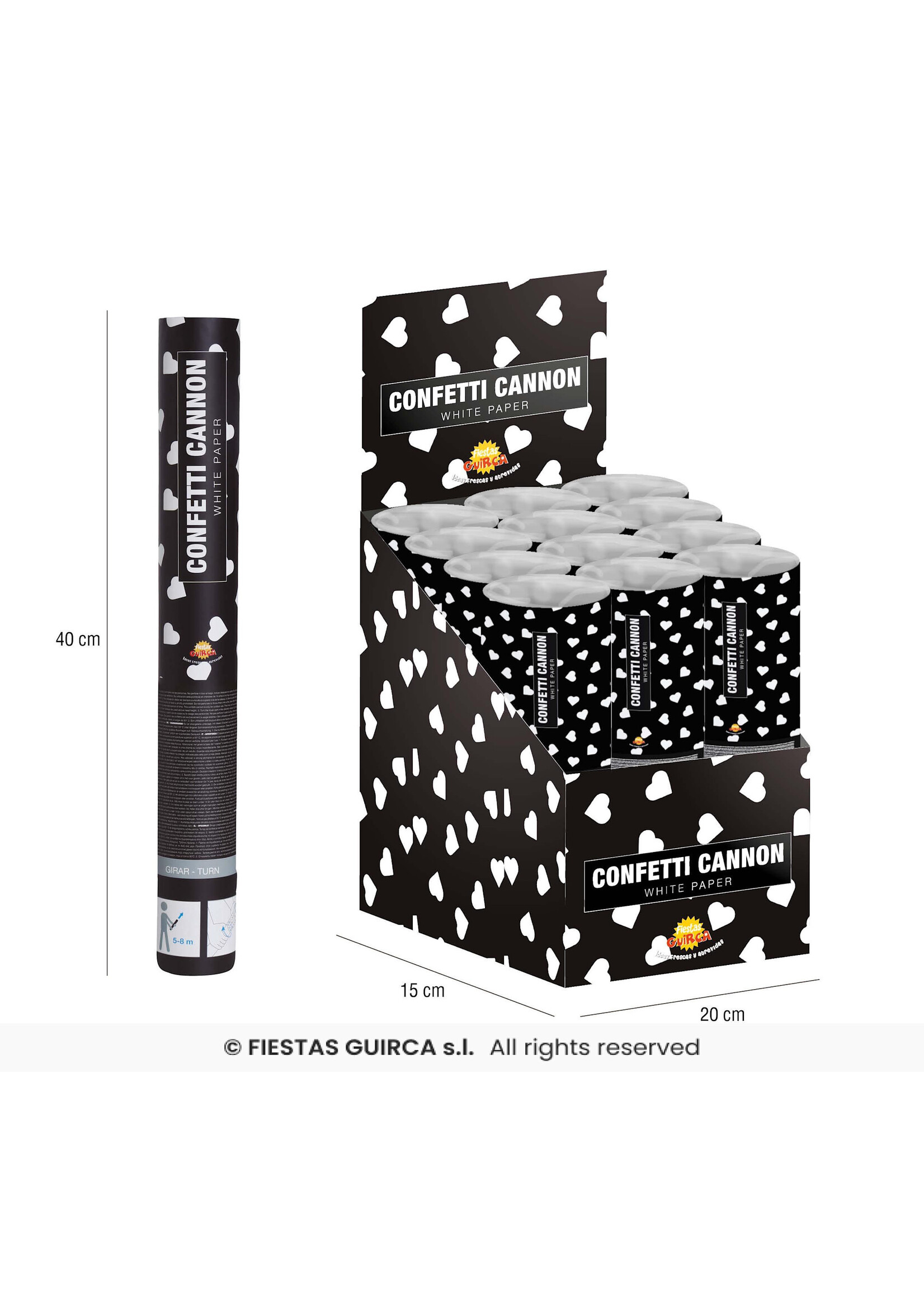 Fiestas Guirca Confetti kanon witte hartjes