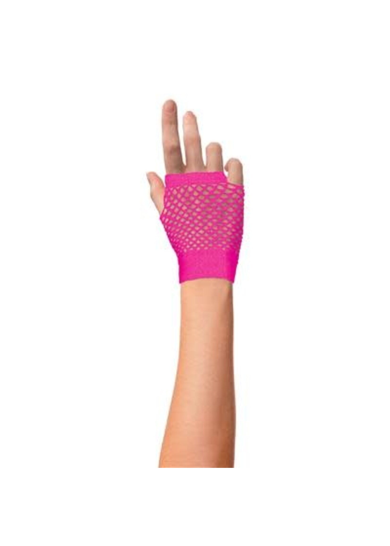 Feestkleding Breda Net handschoenen kort fuchsia